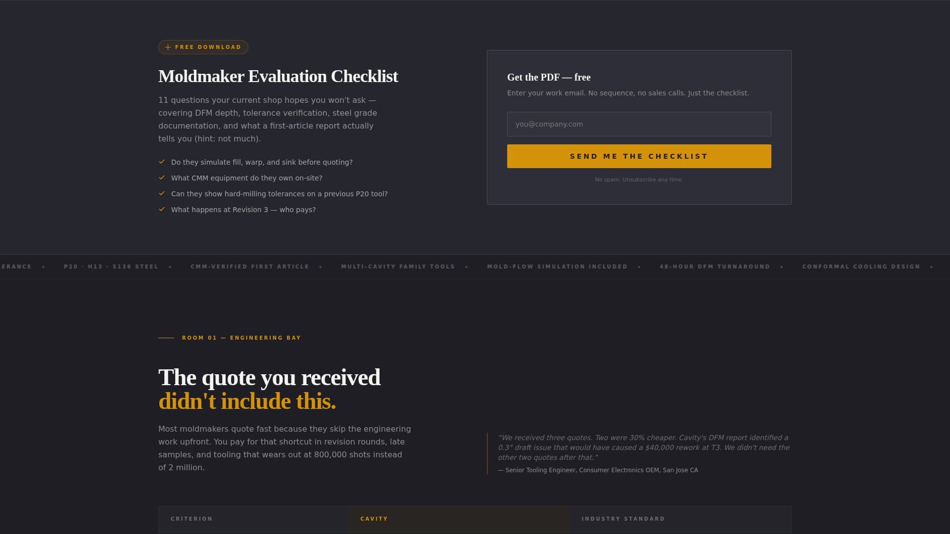 Cavity - Precision Moldmaking Landing Page Template