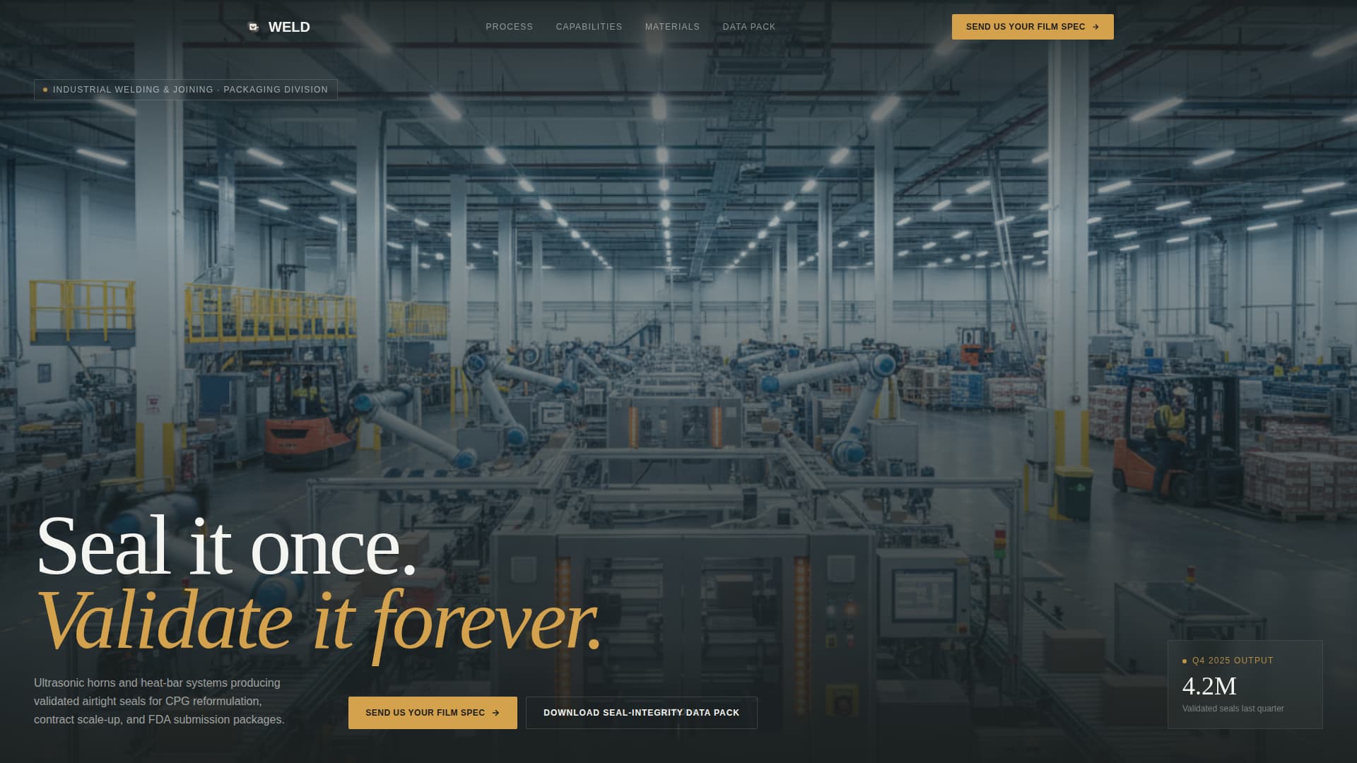 Weld - Validated Packaging Landing Page Template