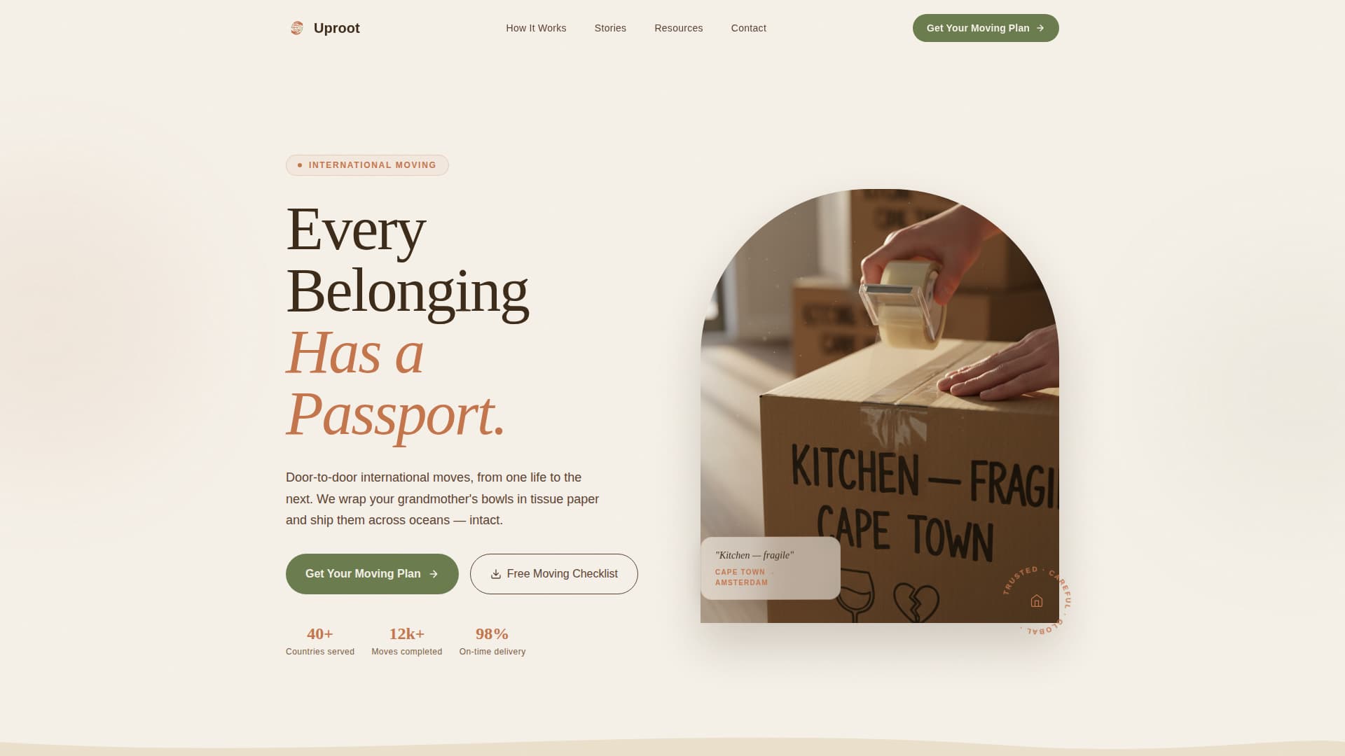 Uproot - Trusted Relocation Landing Page Template