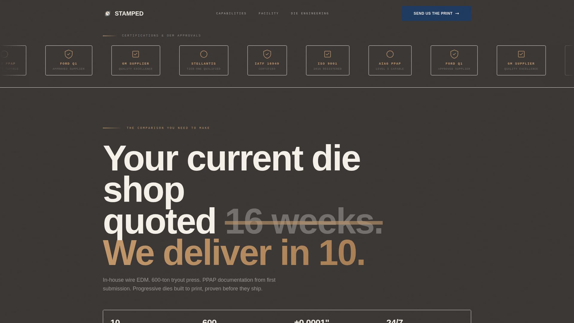 Stamped - Precision Diemaking Landing Page Template
