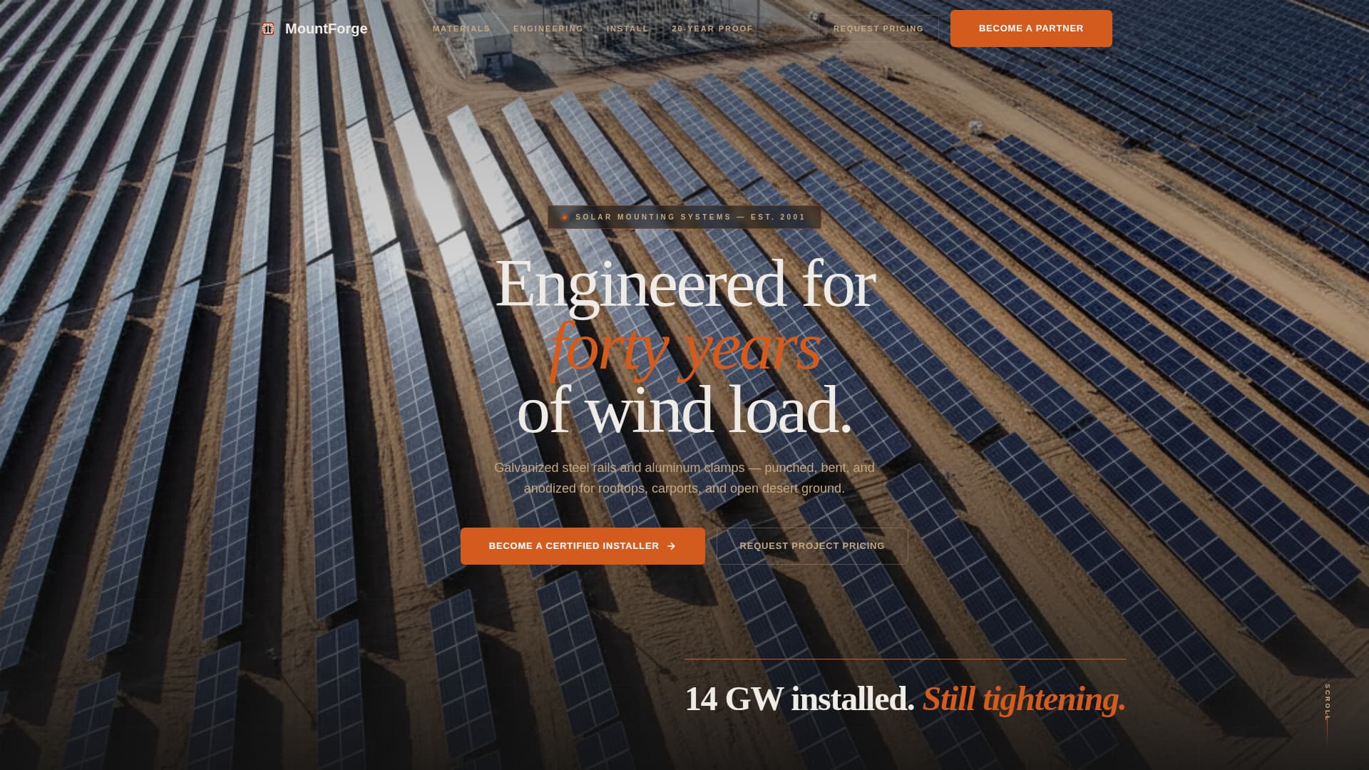 Mountforge - Industrial Solarracking Landing Page Template