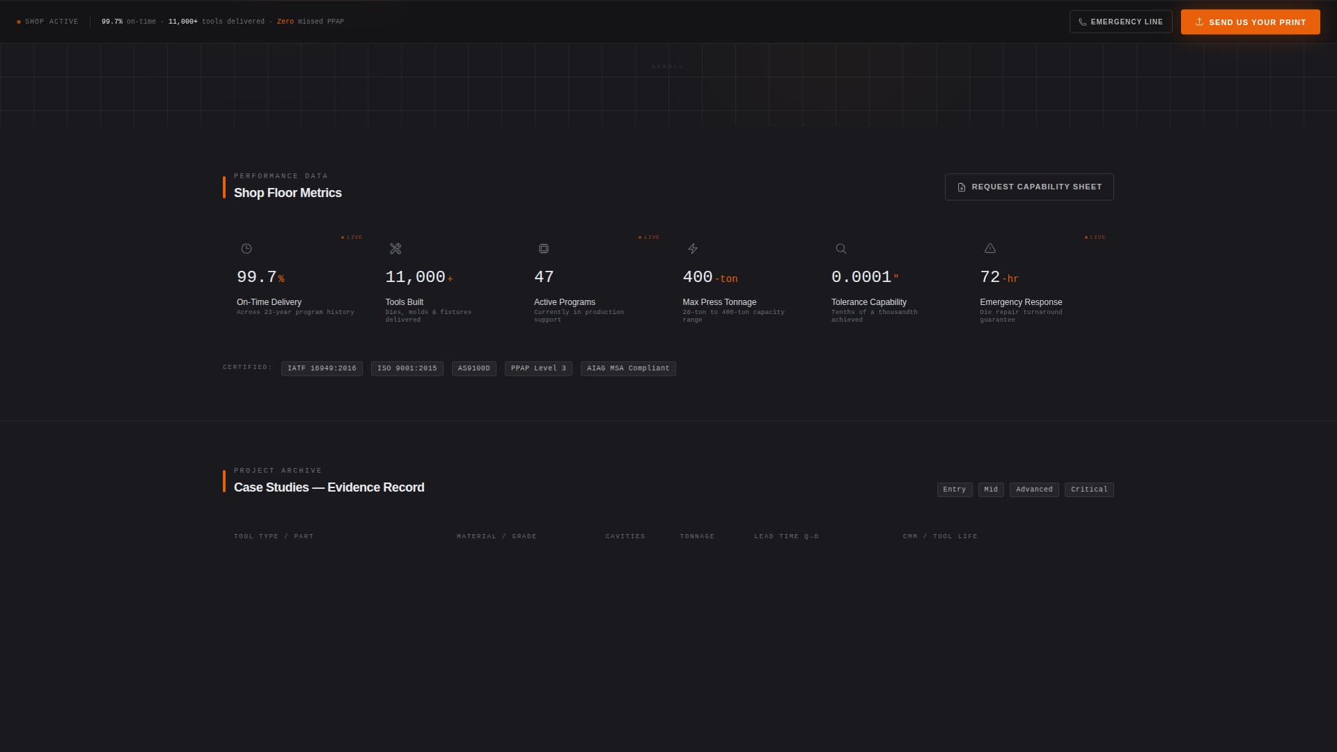 Forge - Precision Toolanddie Landing Page Template