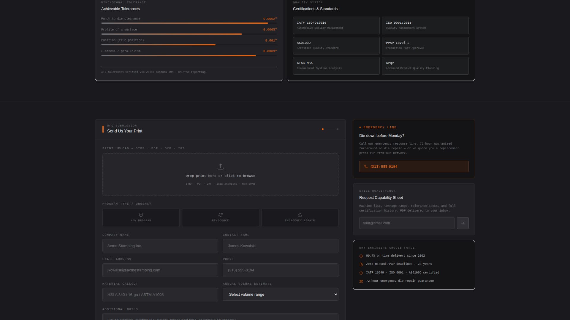 Forge - Precision Toolanddie Landing Page Template