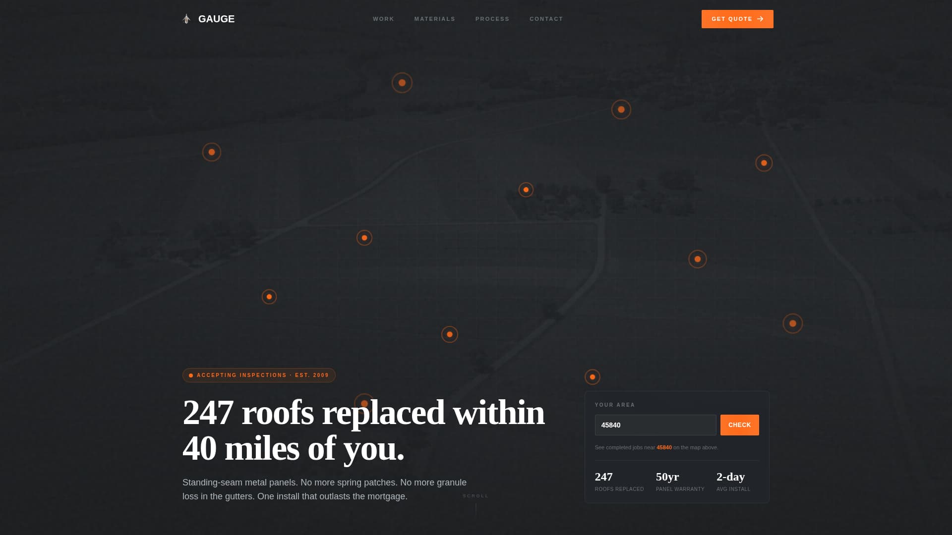 Metal Roofing Specialist Website Template with Job Map