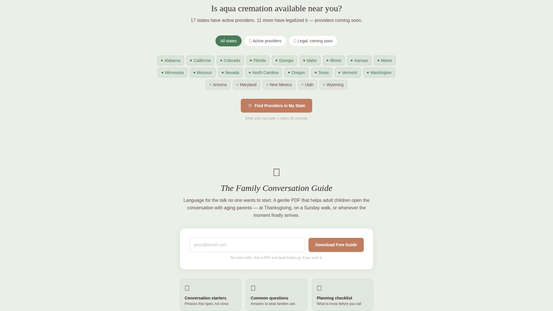 Passage - Serene Aquacremation Landing Page Template