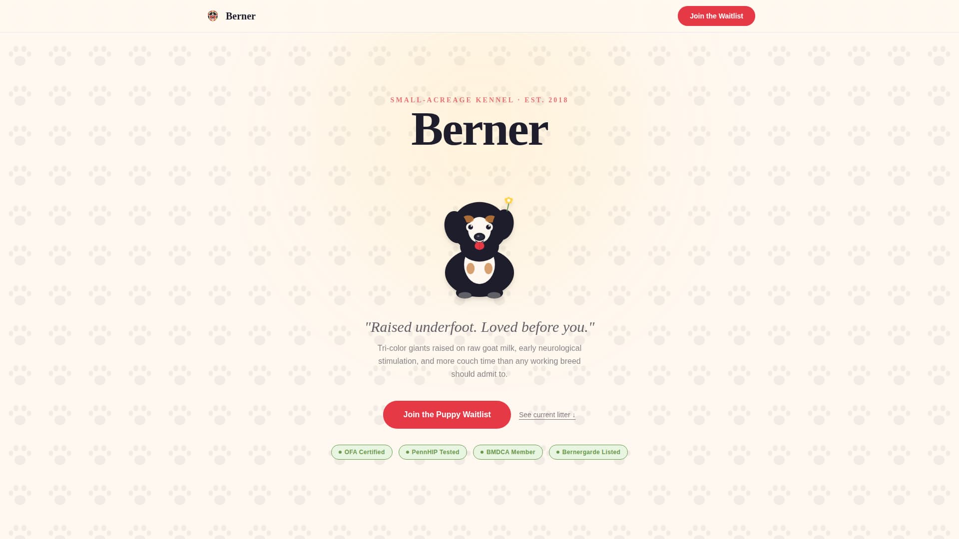 Berner - Heartwarming Breeder Landing Page Template