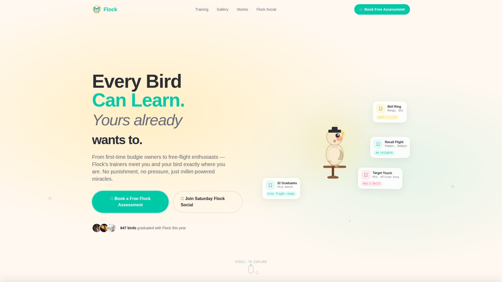 Flock - Joyful Birdtraining Landing Page Template