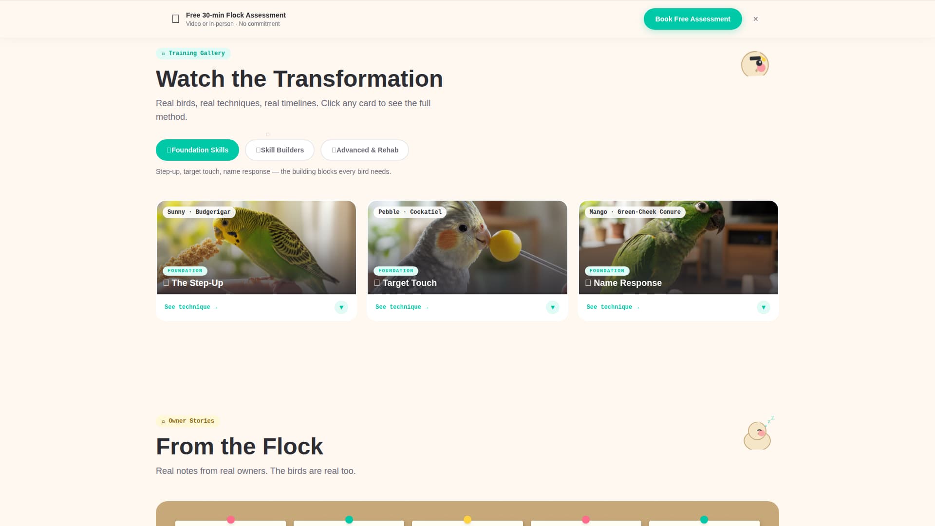 Flock - Joyful Birdtraining Landing Page Template