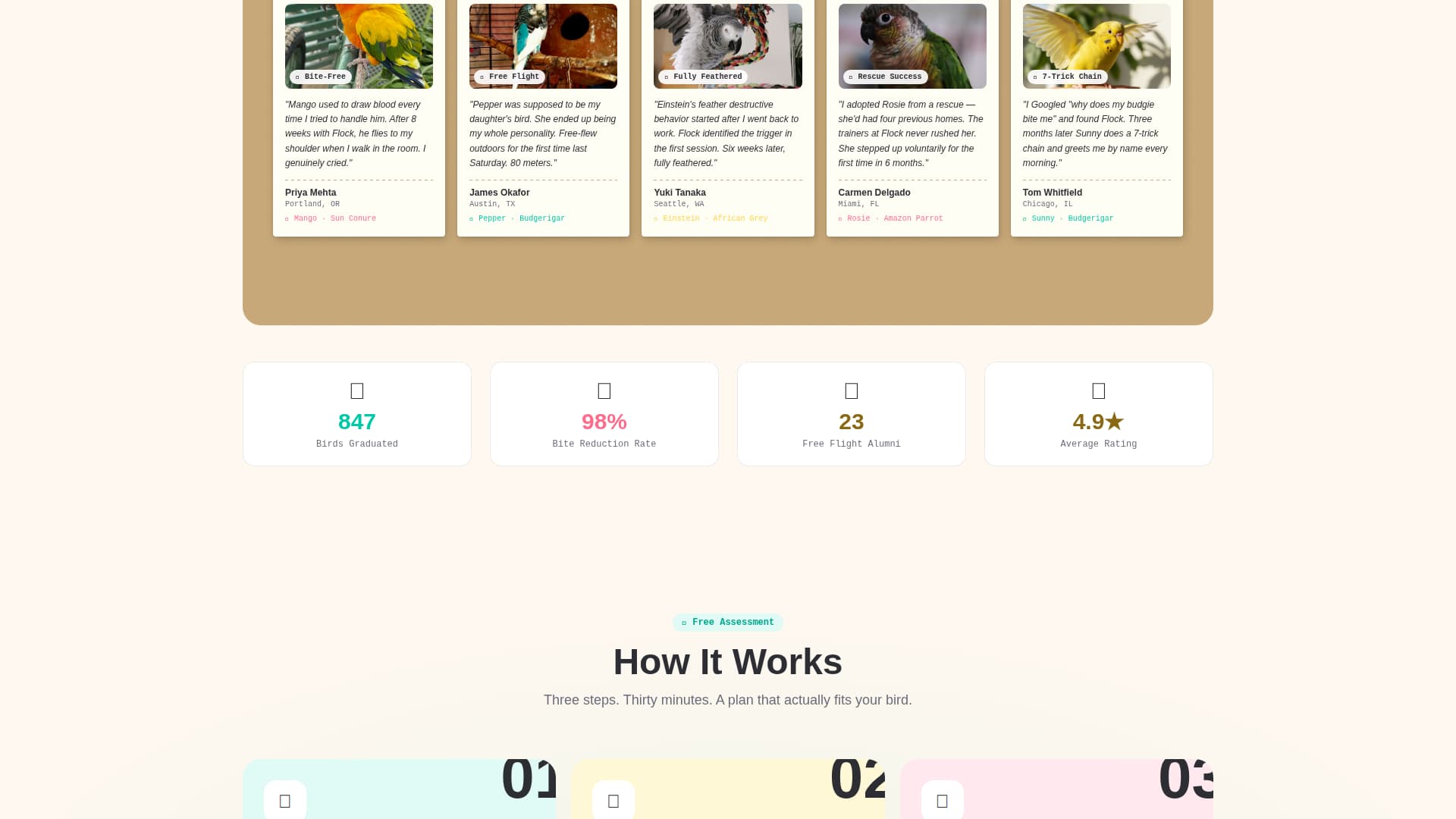 Flock - Joyful Birdtraining Landing Page Template