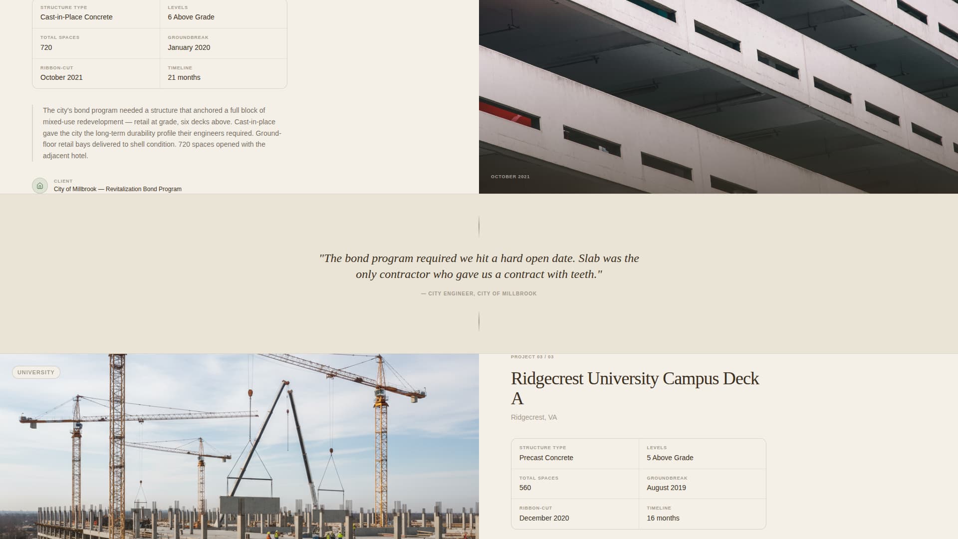Parking Structure Construction Pricing Website Template