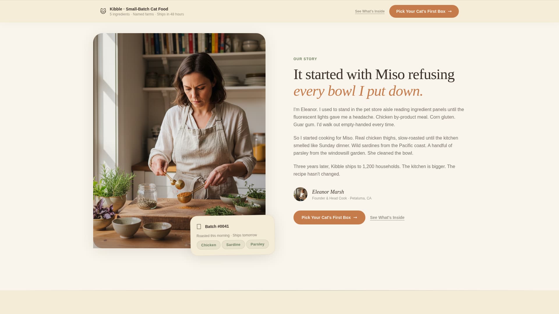 Kibble - Artisan Catfood Landing Page Template
