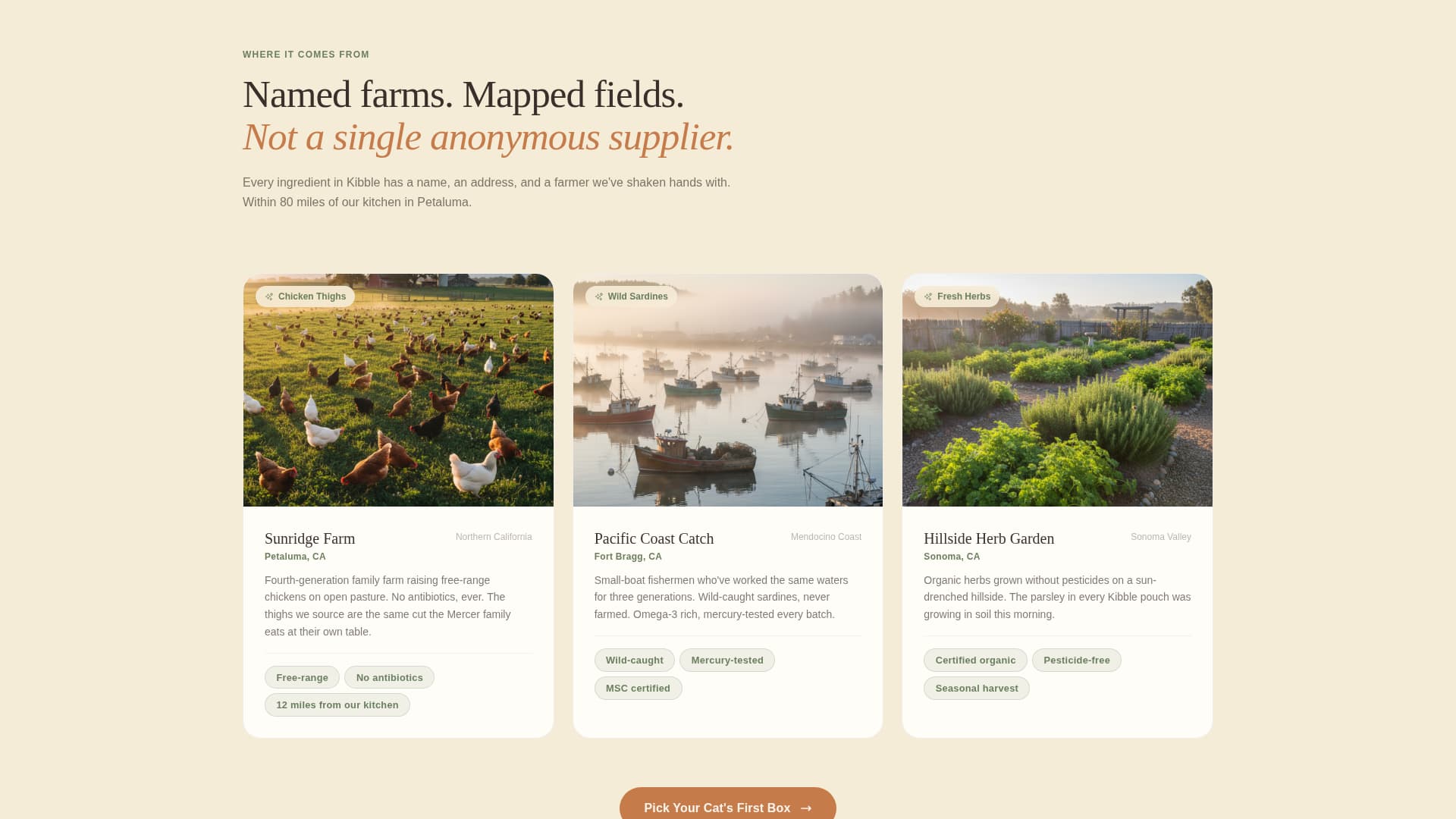 Kibble - Artisan Catfood Landing Page Template