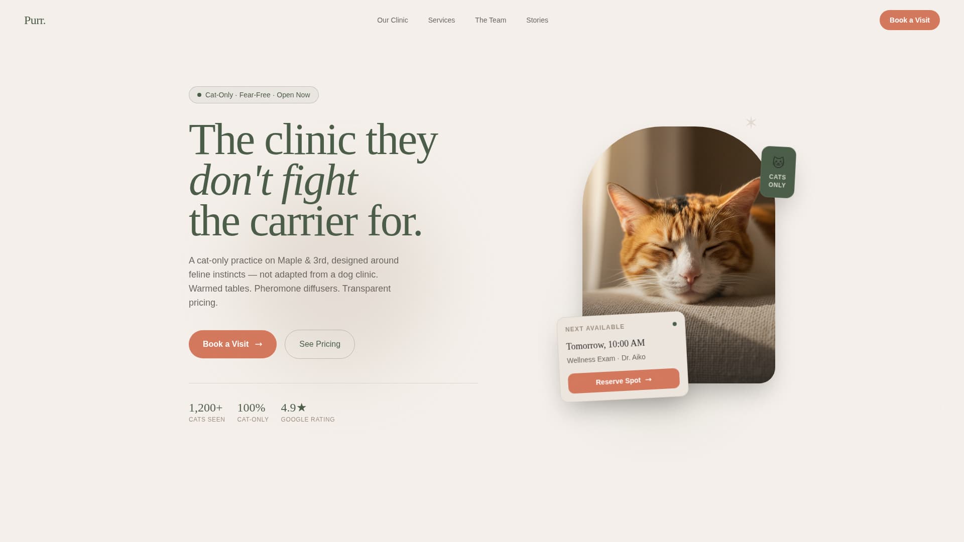 Purr - Serene Veterinary Landing Page Template