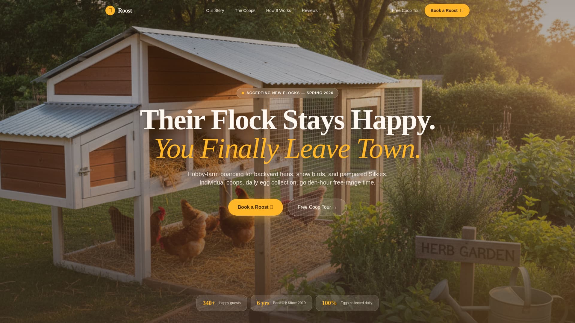 Roost - Charming Poultryboarding Landing Page Template