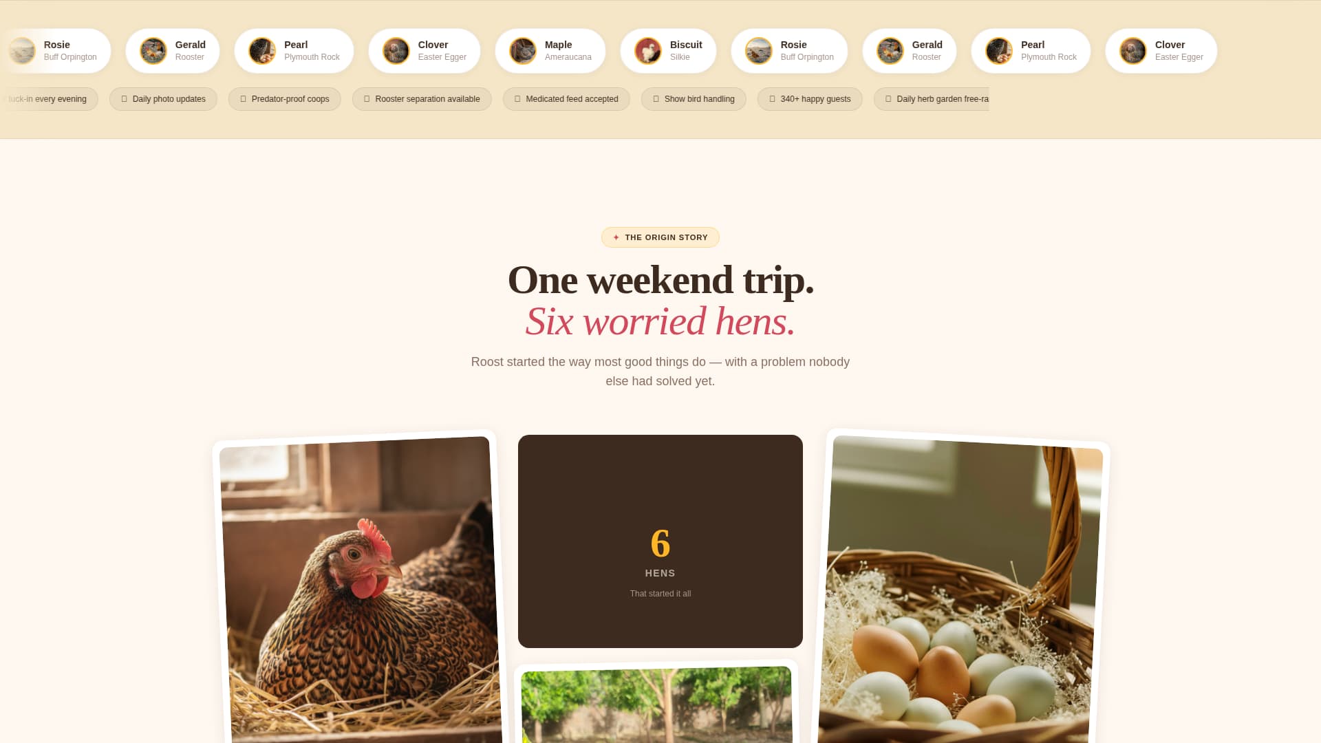 Roost - Charming Poultryboarding Landing Page Template
