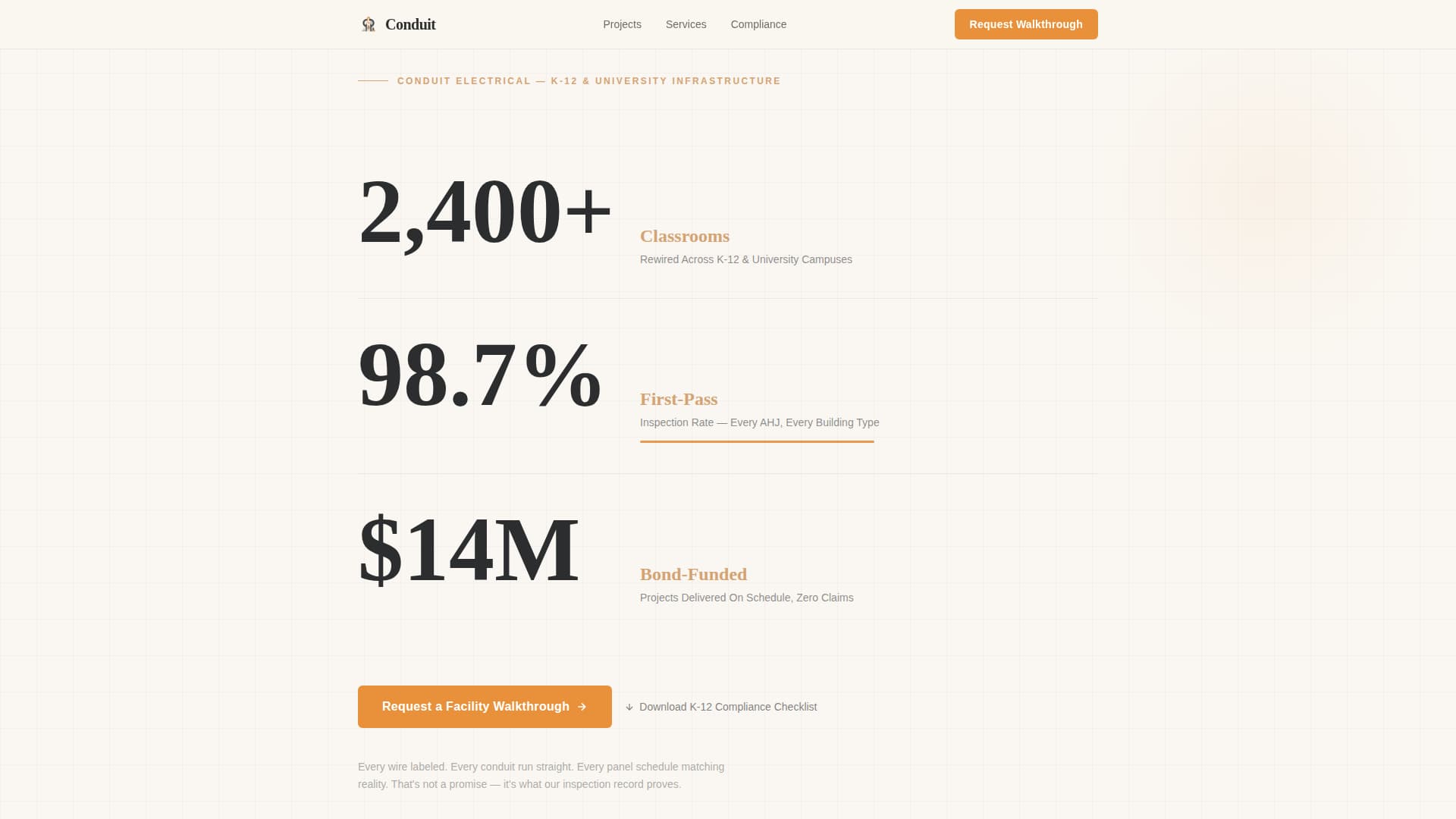 Conduit - Trusted Campus Electrical Landing Page Template