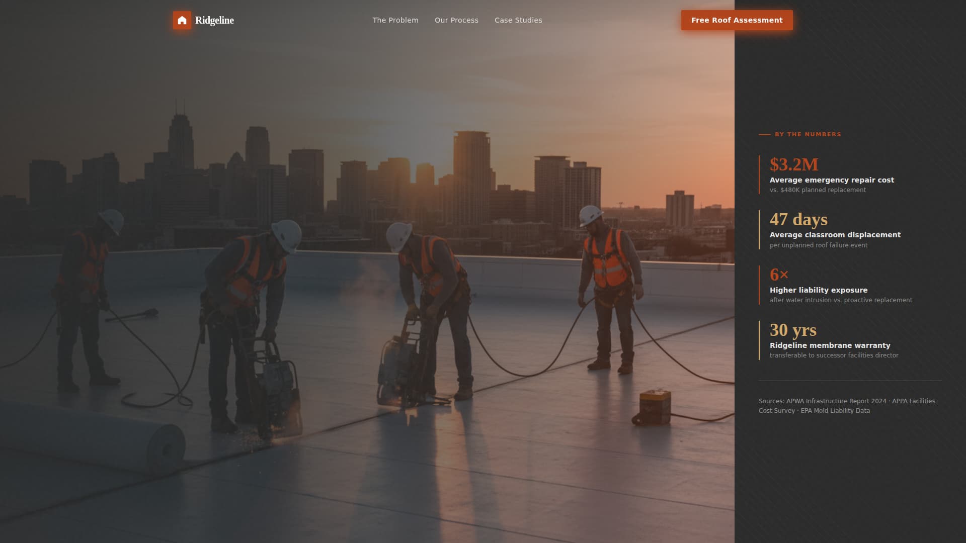 Ridgeline - Proven School Roofing Landing Page Template