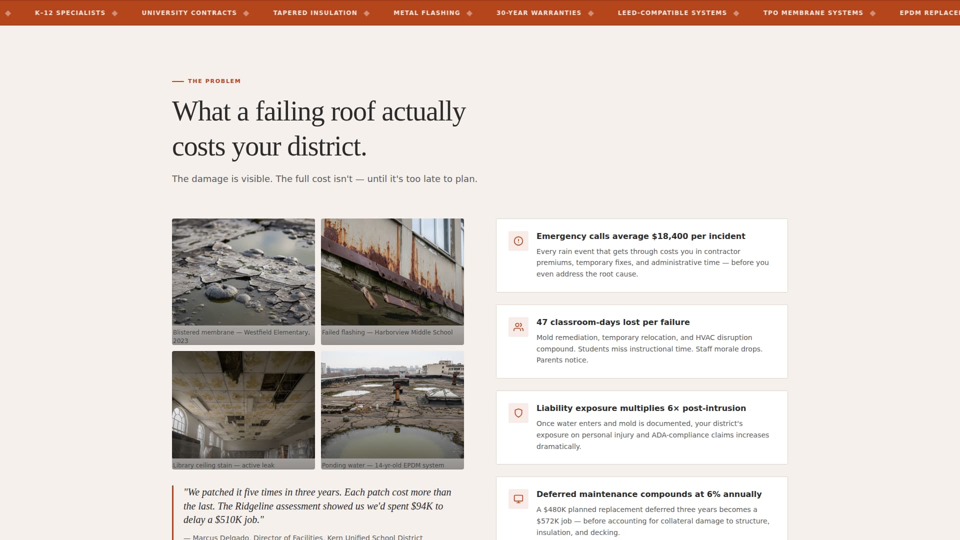 Ridgeline - Proven School Roofing Landing Page Template