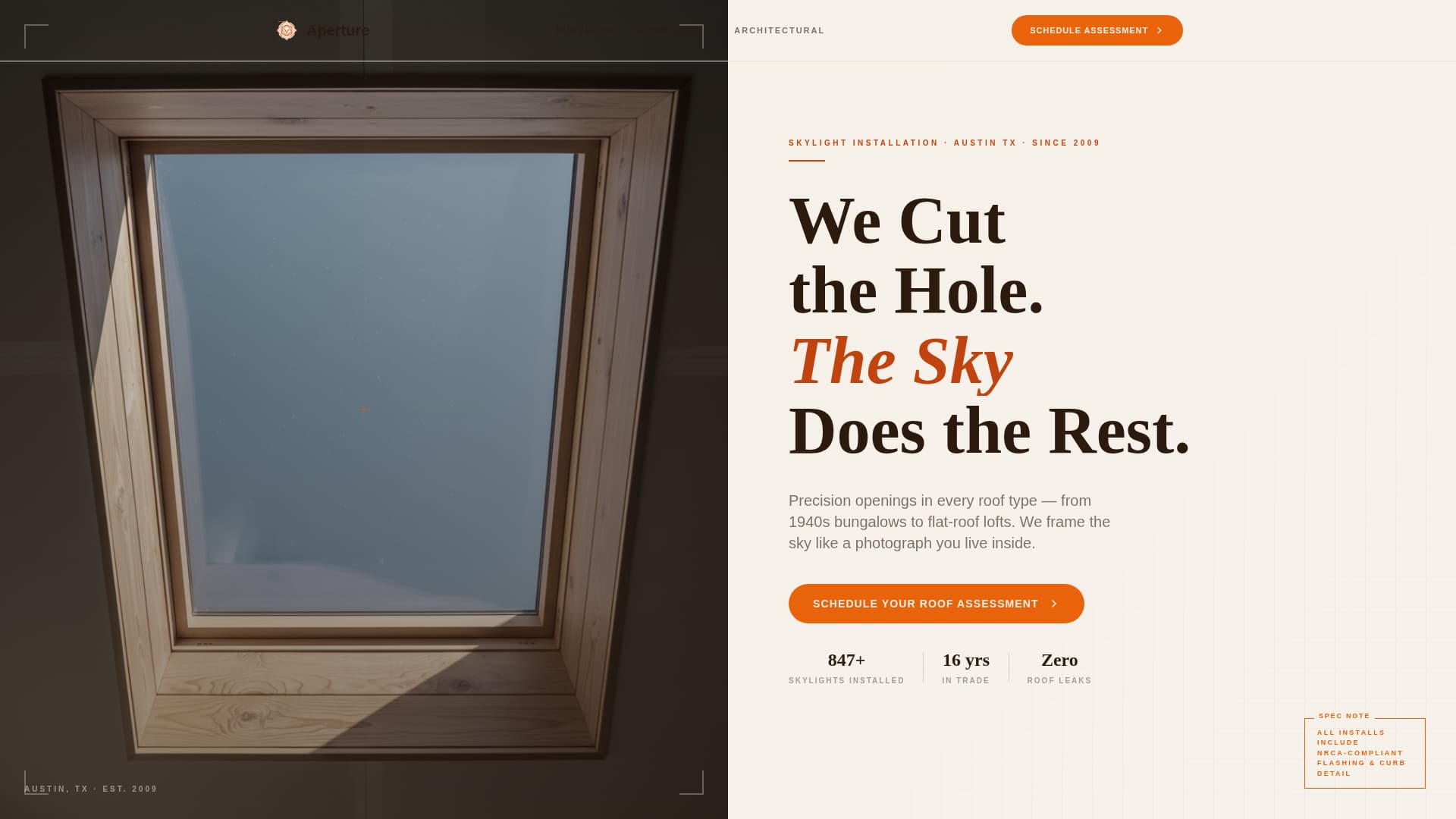 Aperture - Precision Skylight Landing Page Template