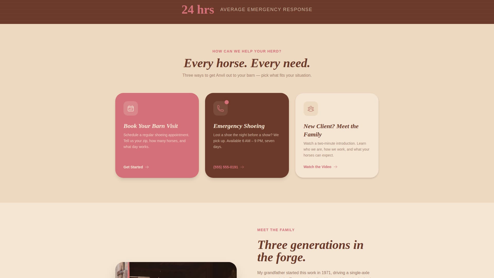 Anvil - Trusted Farrier Landing Page Template