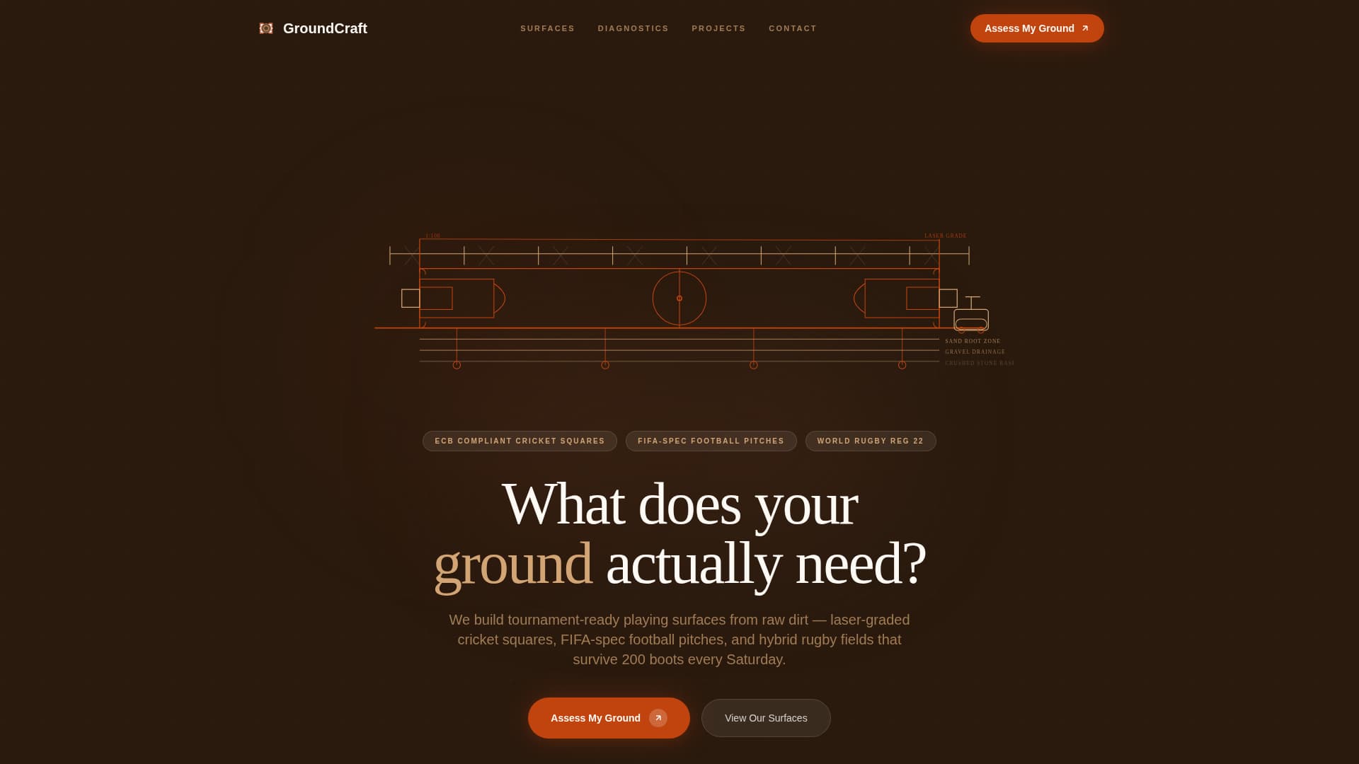 Groundcraft - Precision Sports Facility Landing Page Template
