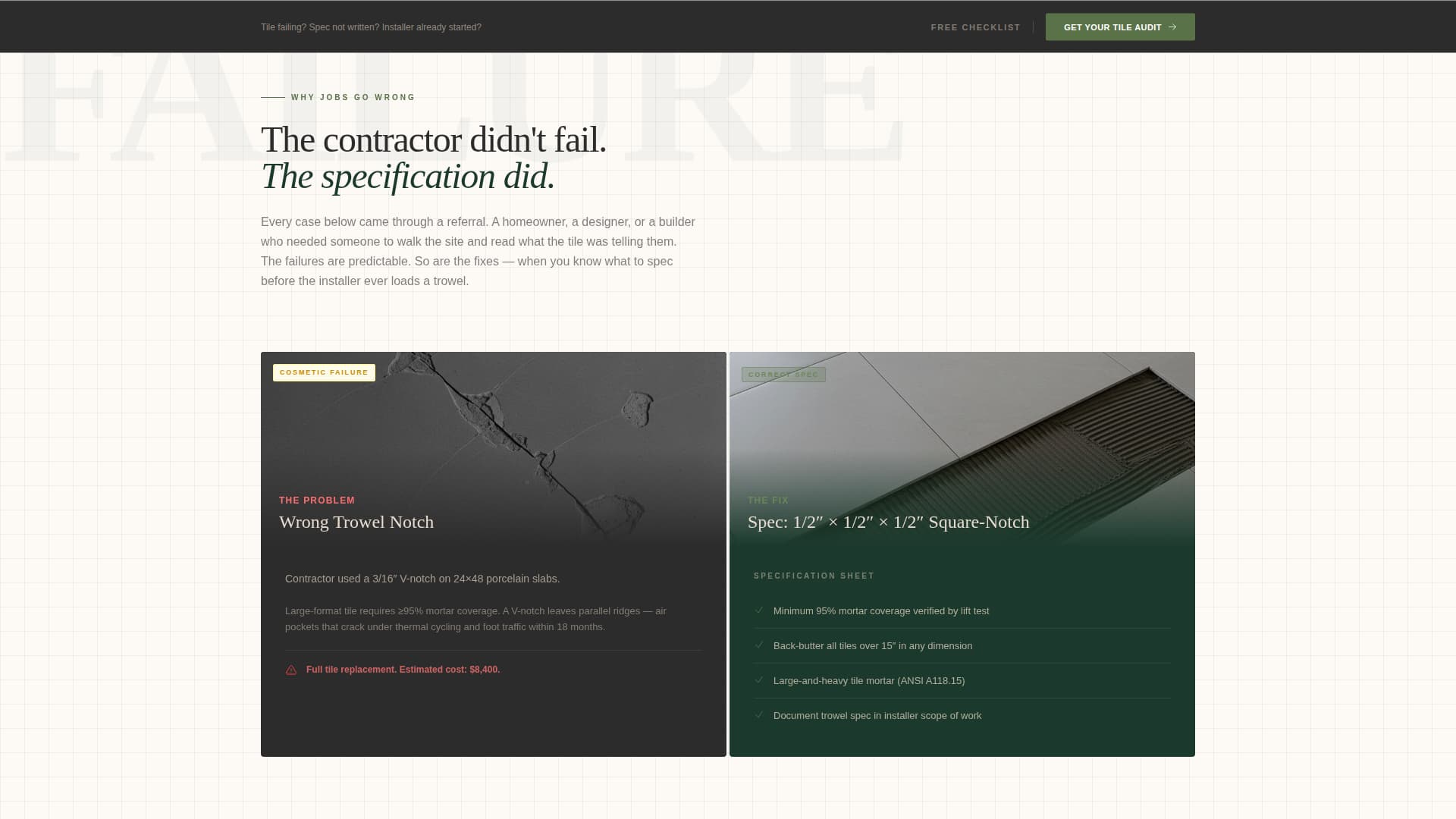 Grout - Precision Tile Consultant Landing Page Template