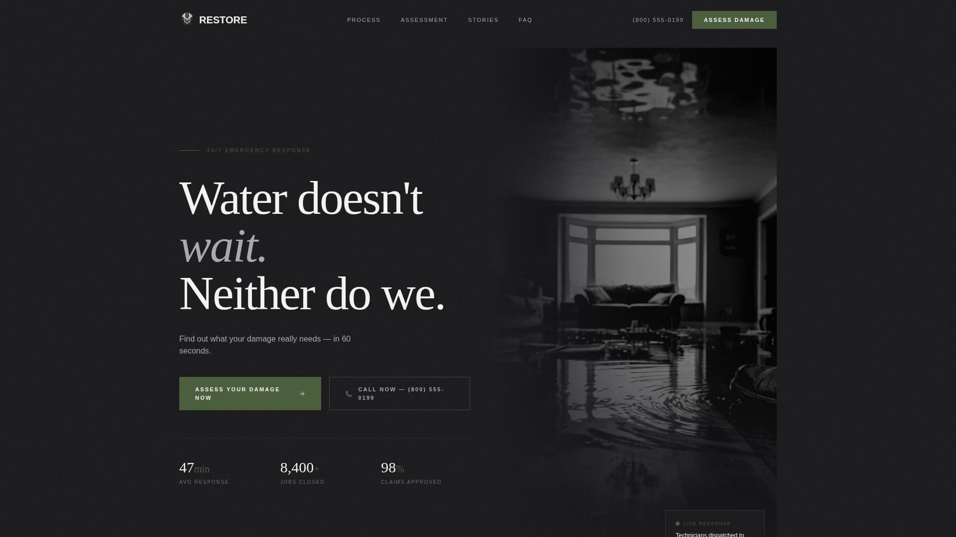 Restore - Rapid Water Damage Landing Page Template