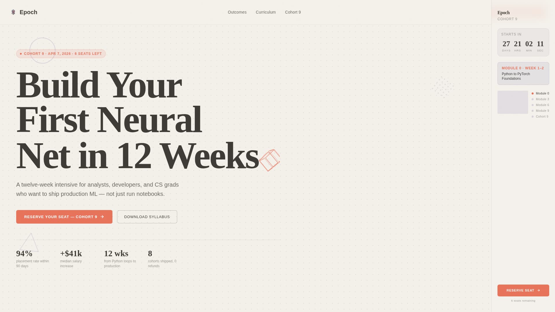 Epoch - Intensive ML Bootcamp Landing Page Template
