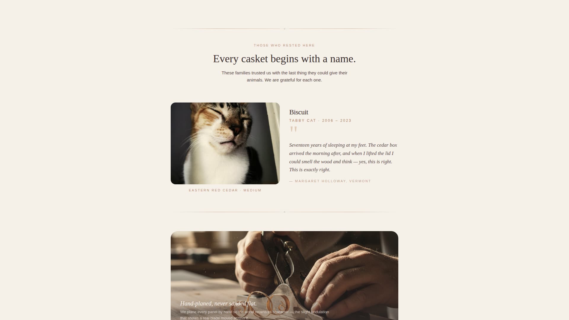 Heartwood - Handcrafted Petcasket Landing Page Template