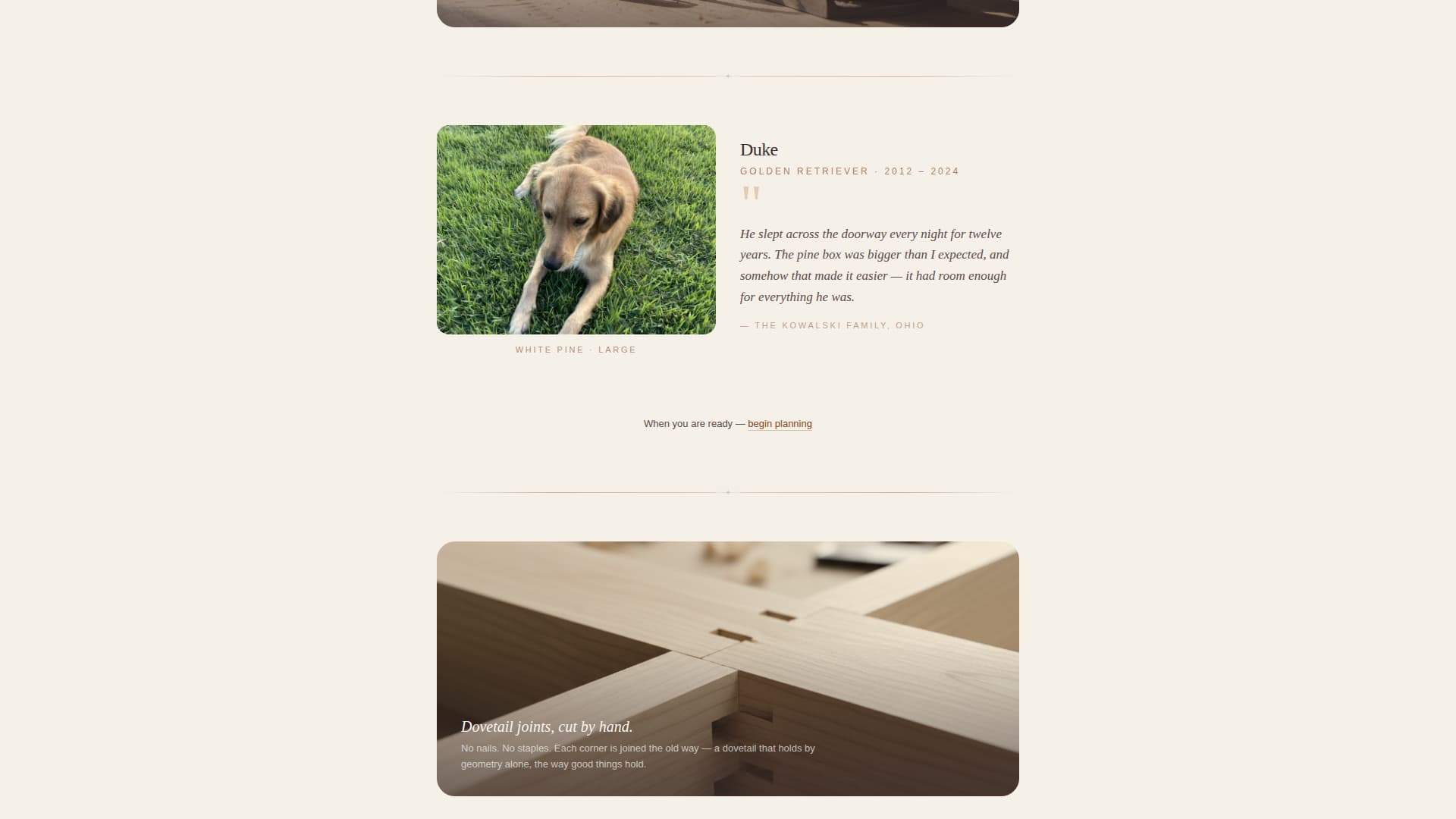 Heartwood - Handcrafted Petcasket Landing Page Template