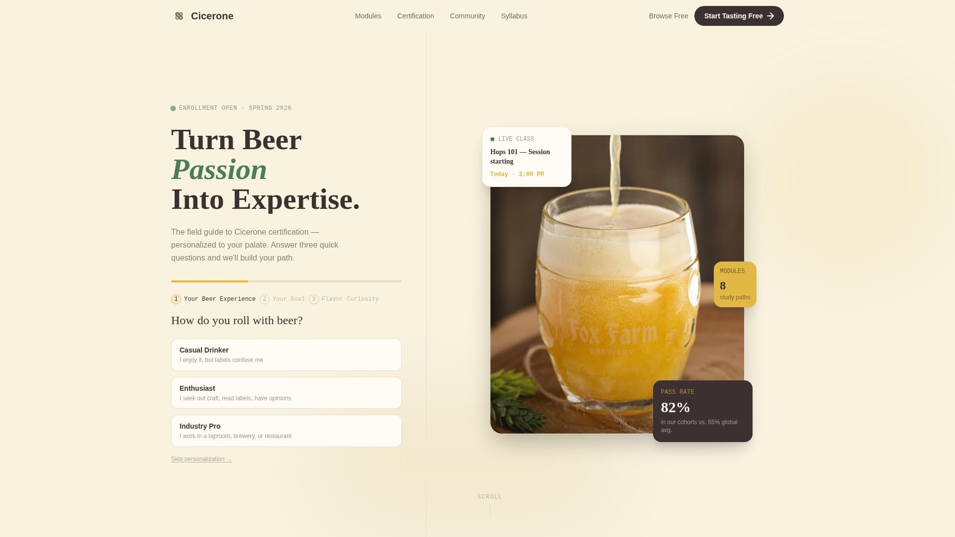 Cicerone - Playful Beercertification Landing Page Template