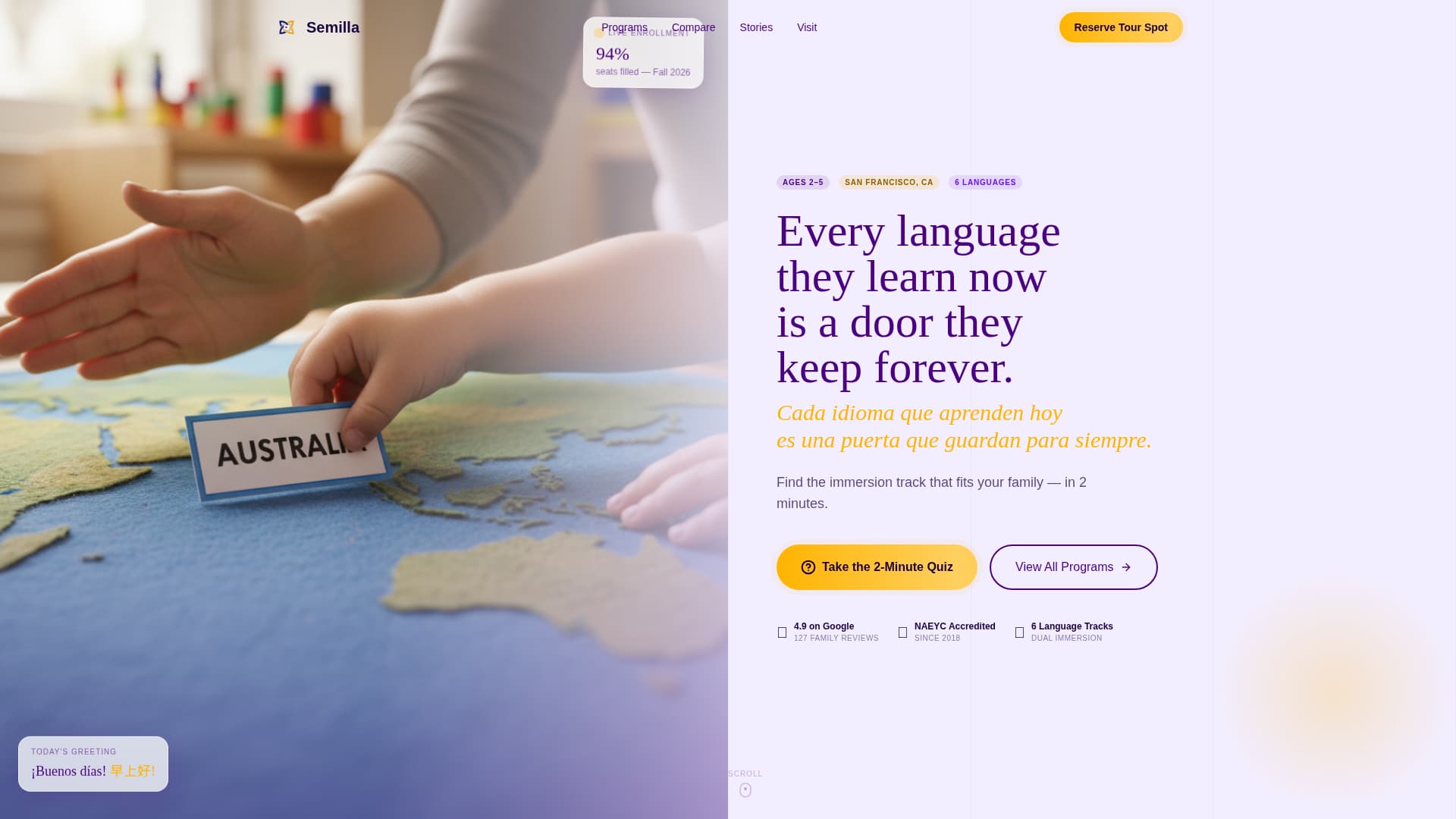 Semilla - Immersive Preschool Landing Page Template