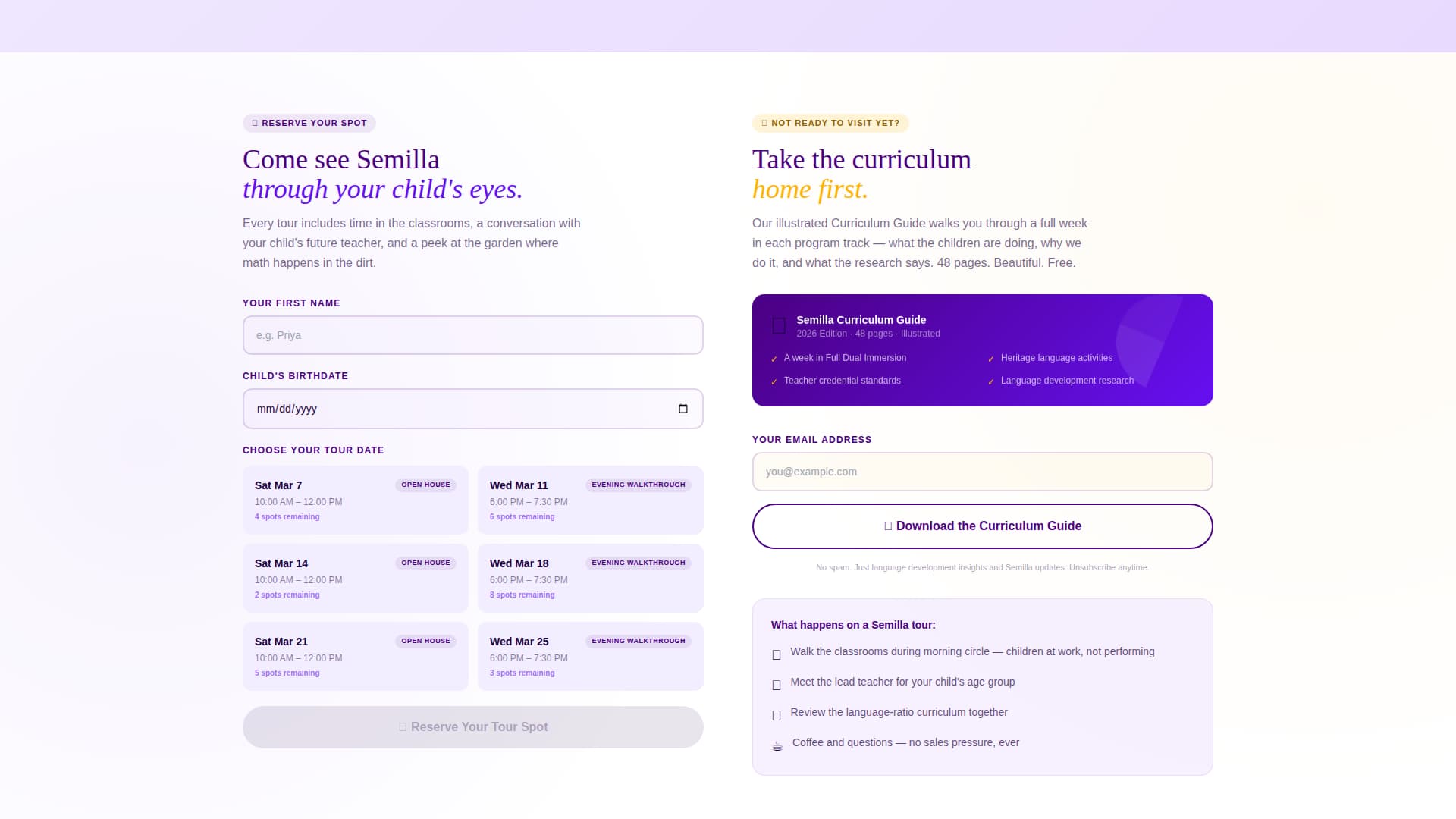 Semilla - Immersive Preschool Landing Page Template