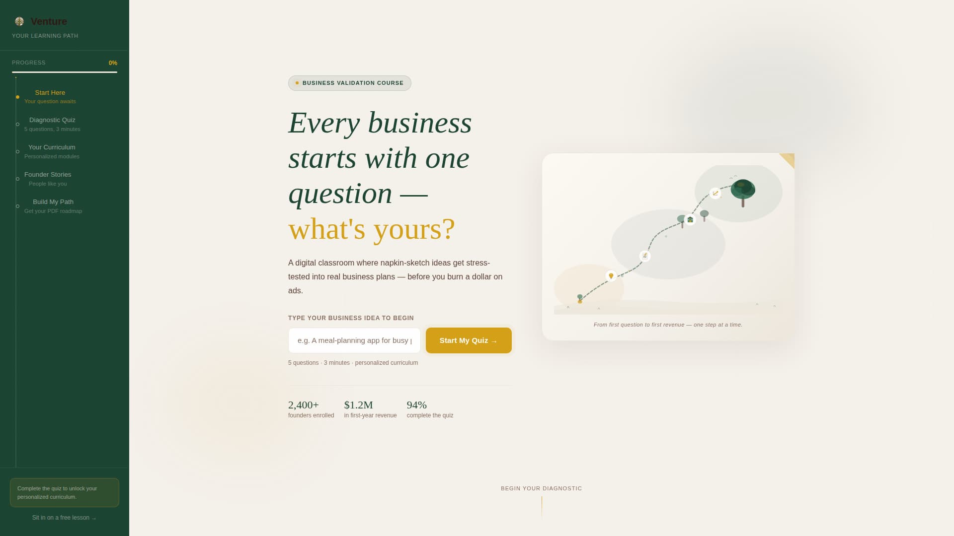 Venture - Personalized Entrepreneurship Landing Page Template