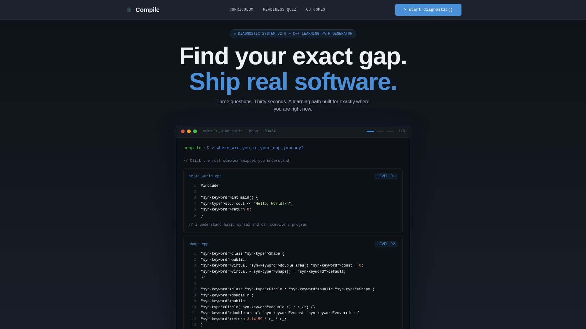 Compile - Authoritative C++ Landing Page Template
