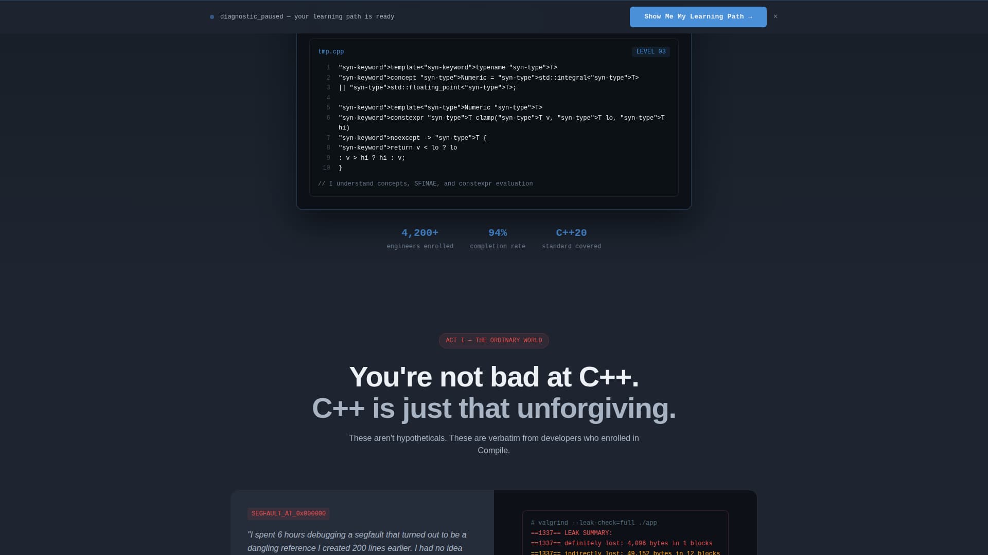 Compile - Authoritative C++ Landing Page Template