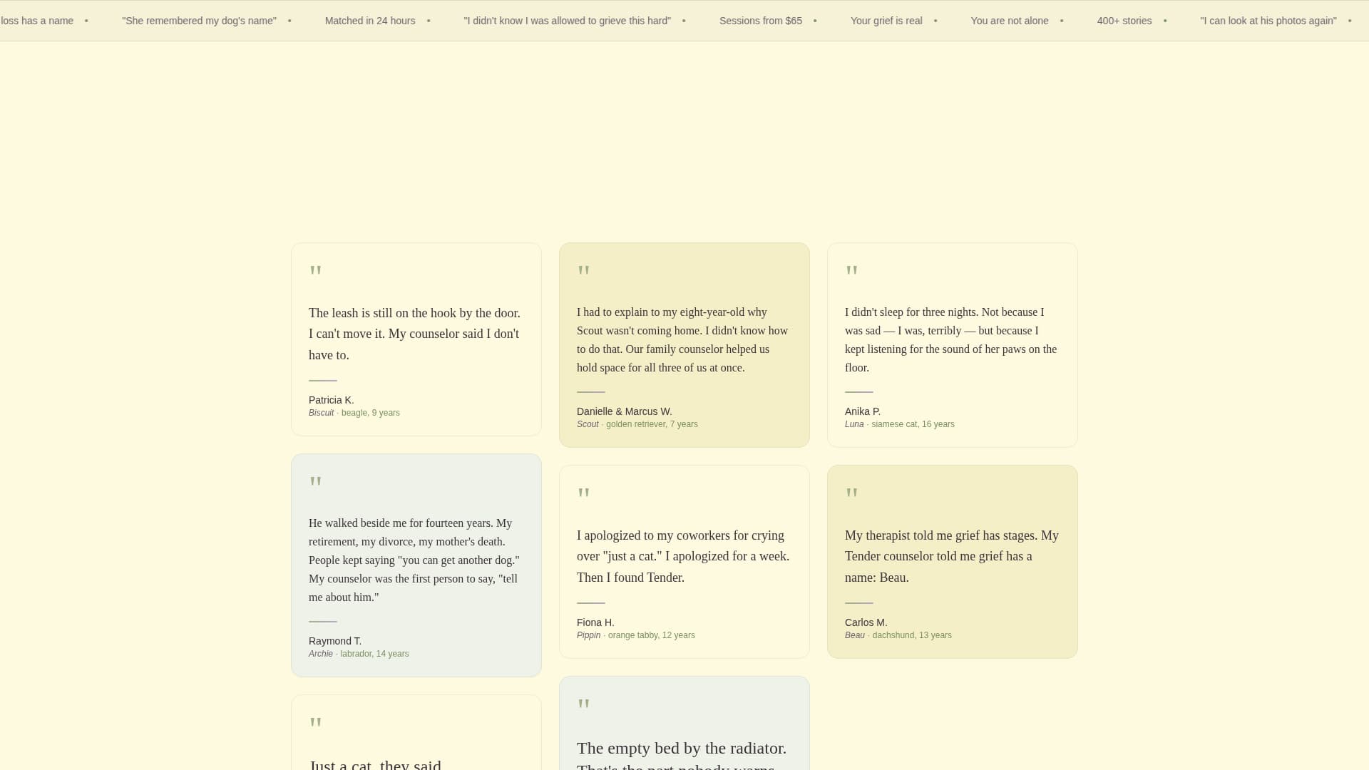 Tender - Compassionate Petgrief Landing Page Template