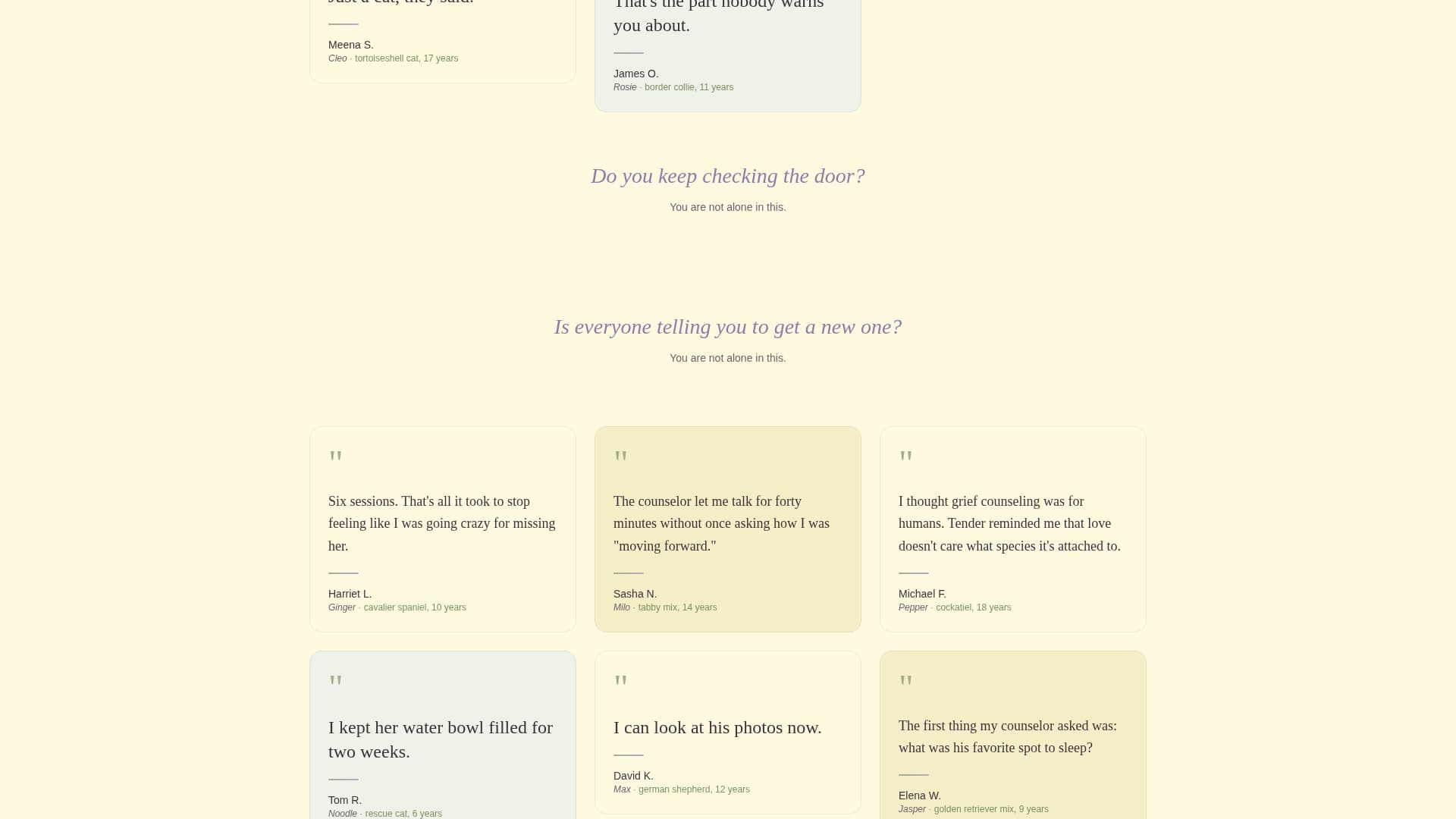 Tender - Compassionate Petgrief Landing Page Template