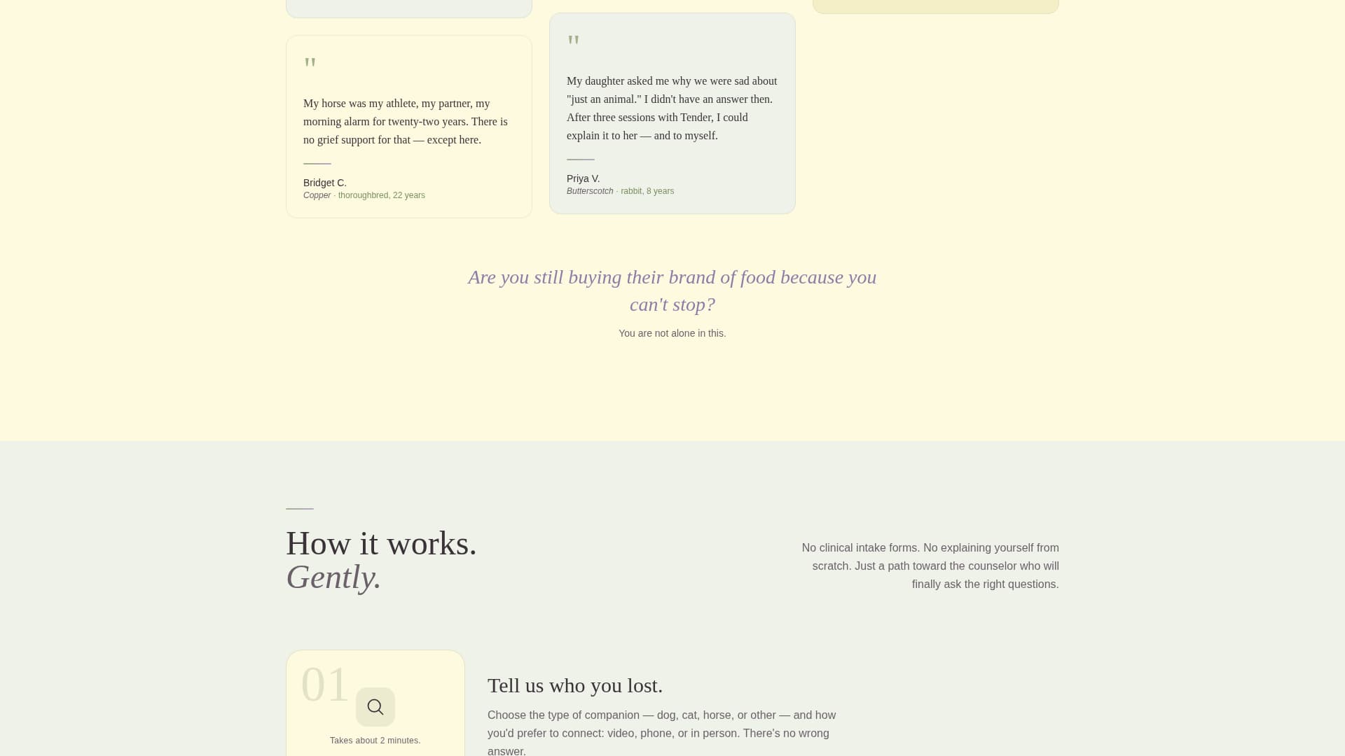 Tender - Compassionate Petgrief Landing Page Template