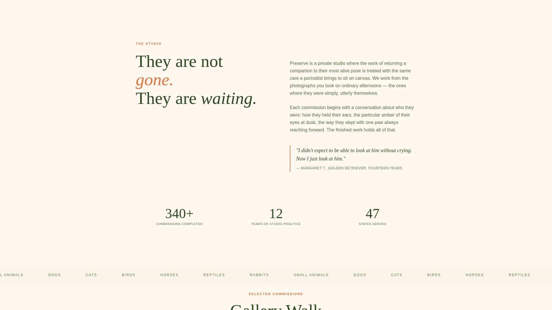 Preserve - Heartfelt Taxidermy Landing Page Template