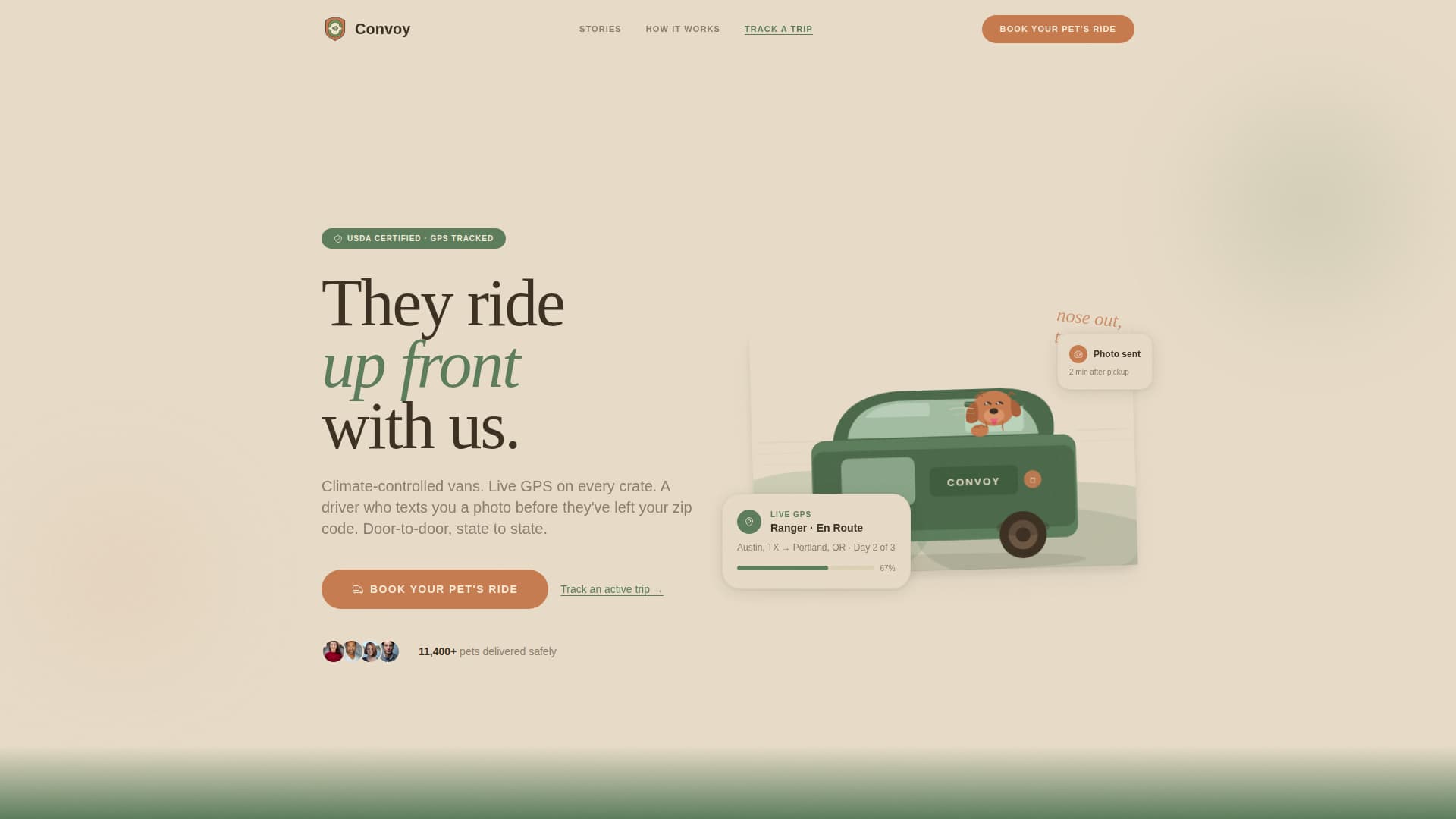Convoy - Trusted Pettransport Landing Page Template