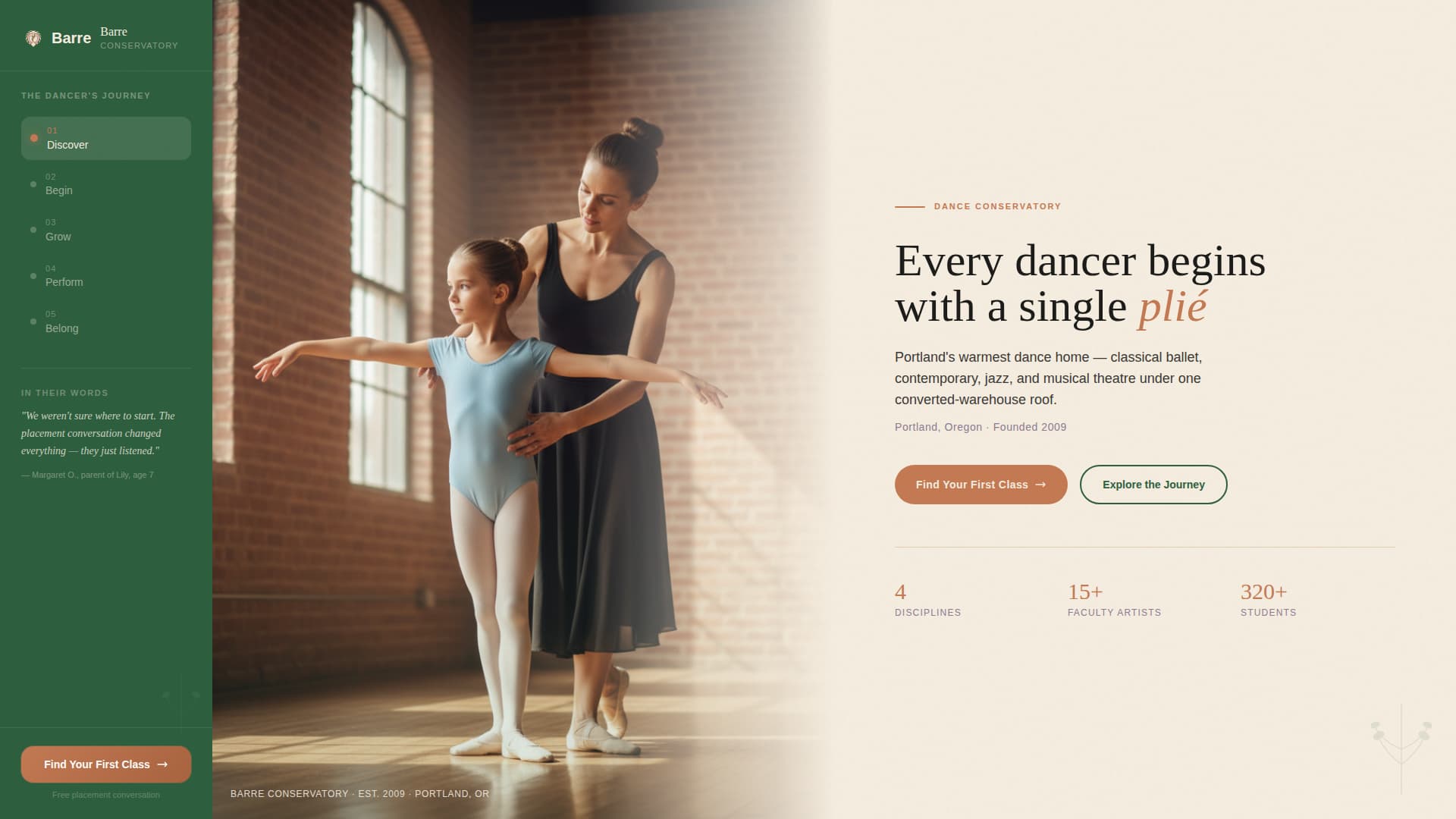 Barre - Elegant Dance Conservatory Landing Page Template