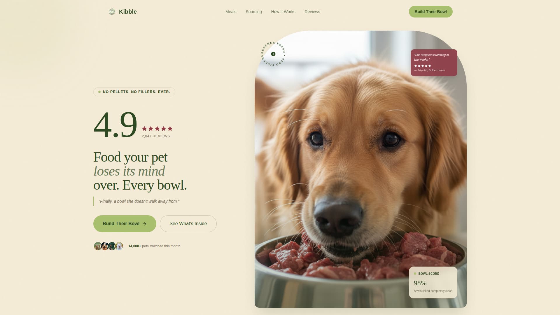 Kibble - Fresh Rawpetfood Landing Page Template