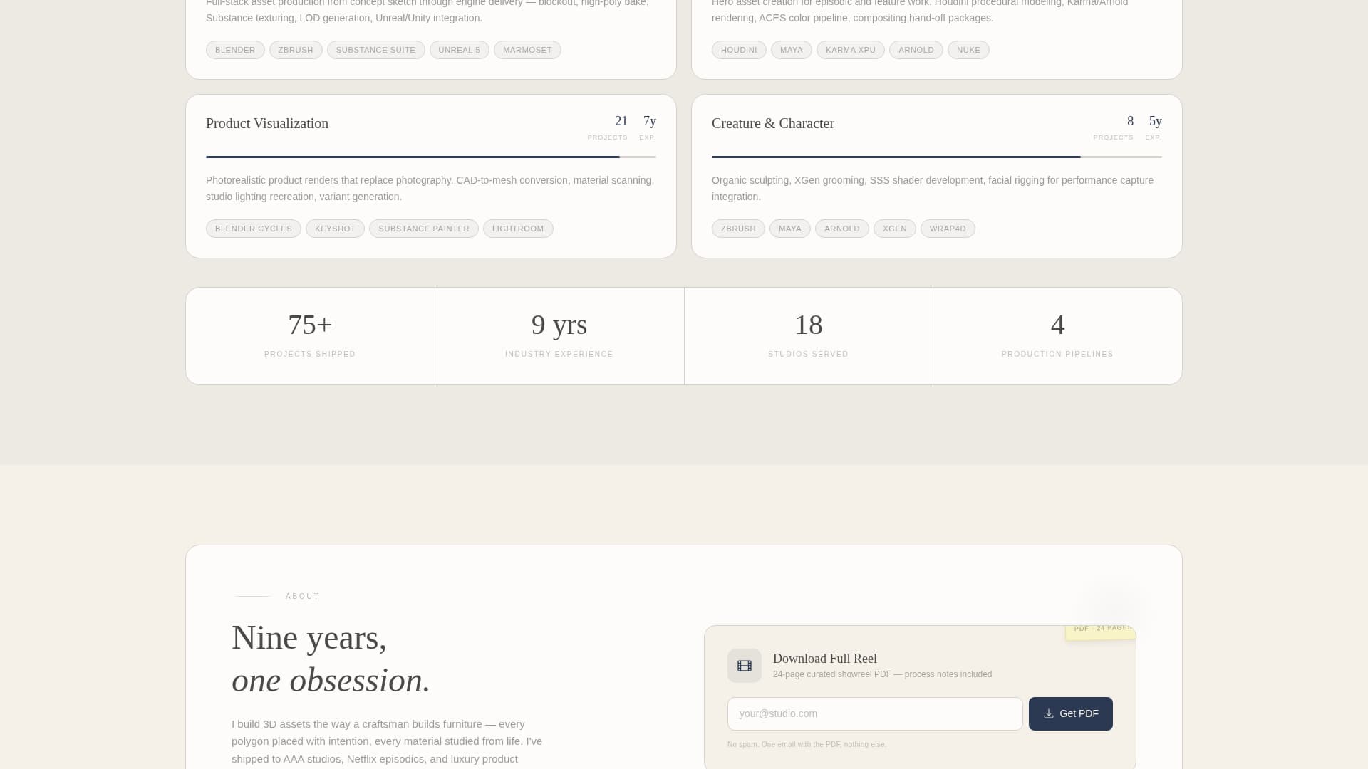 Atelier - Immersive 3D Artist Landing Page Template