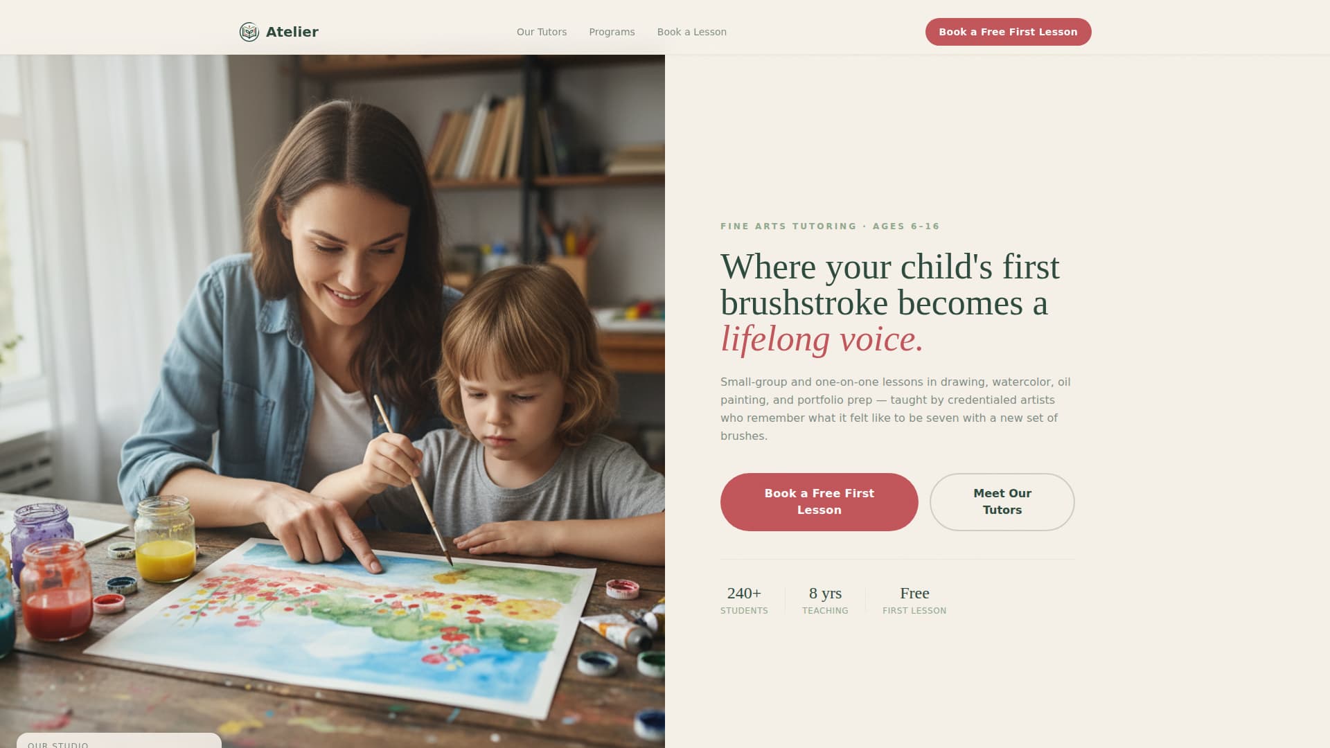 Atelier - Trusted Artstutoring Landing Page Template