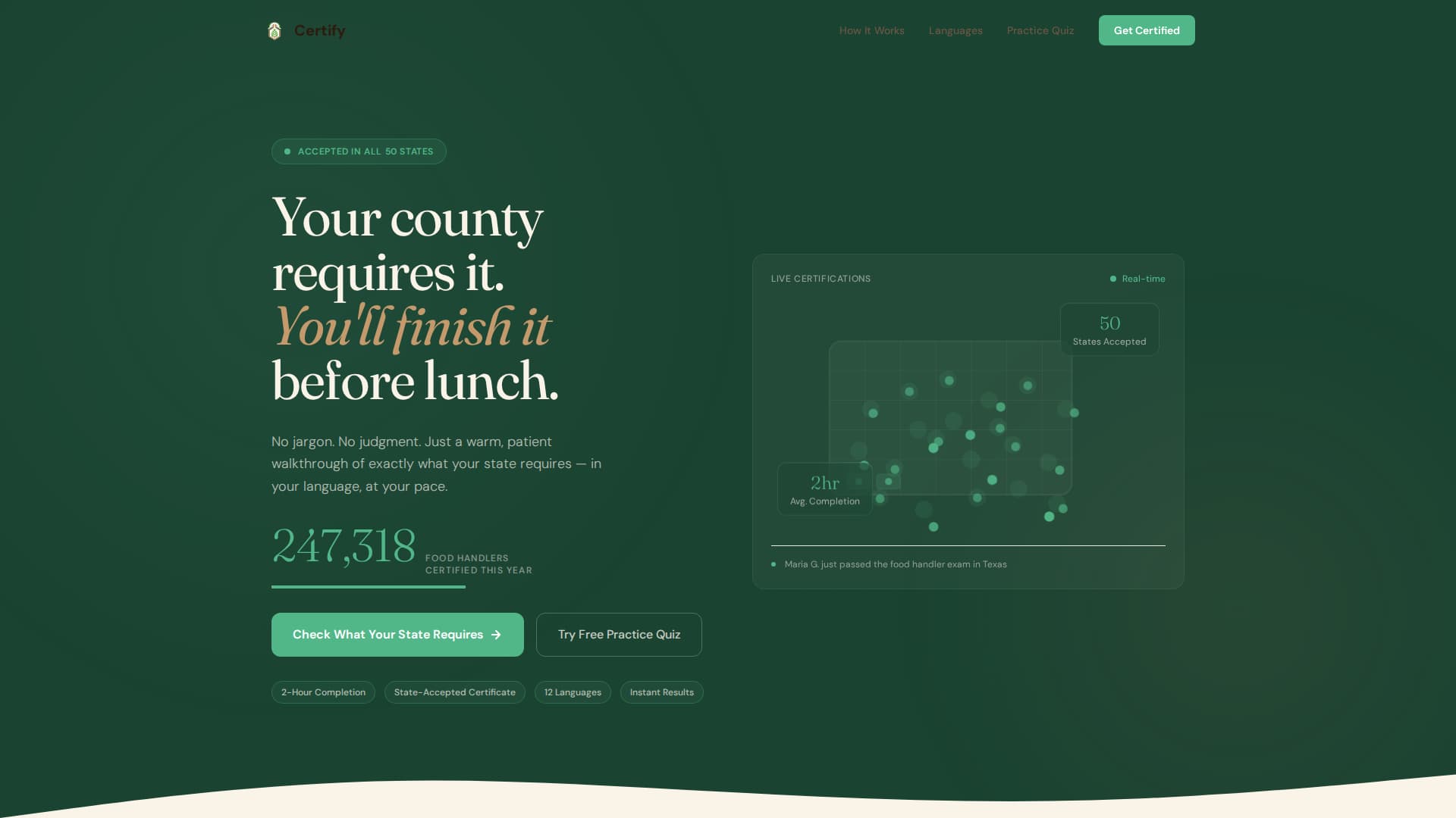 Certify - Trusted Foodhandler Landing Page Template