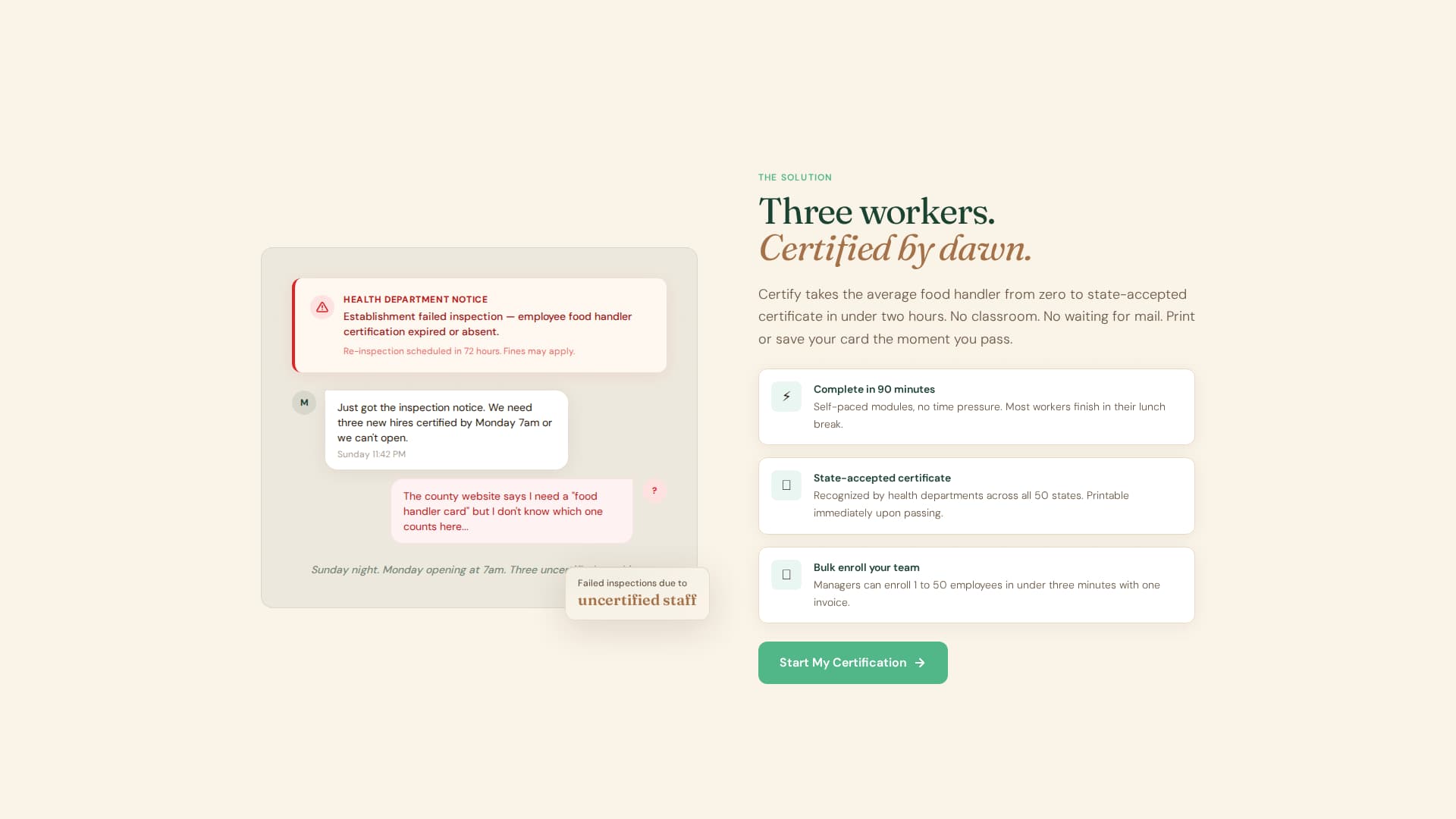 Certify - Trusted Foodhandler Landing Page Template