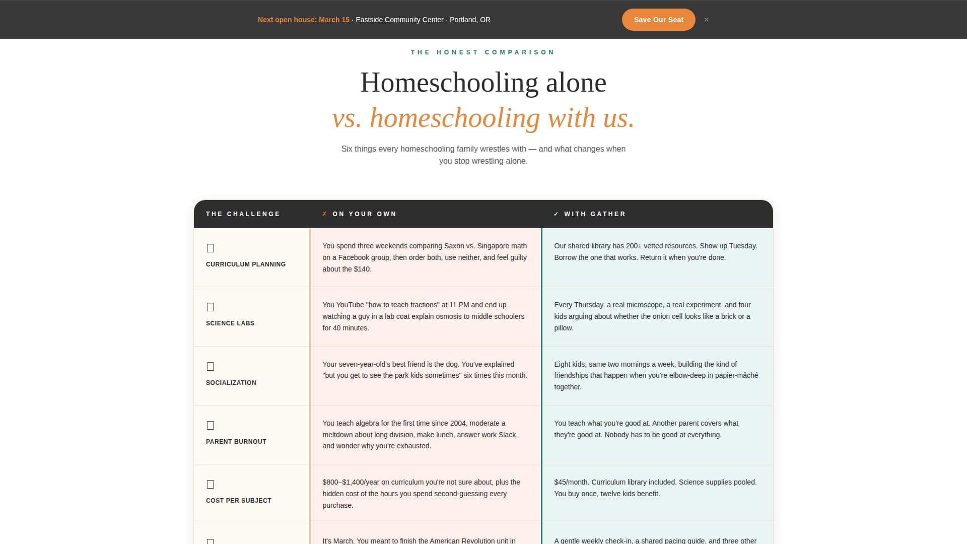Gather - Welcoming Homeschool Landing Page Template