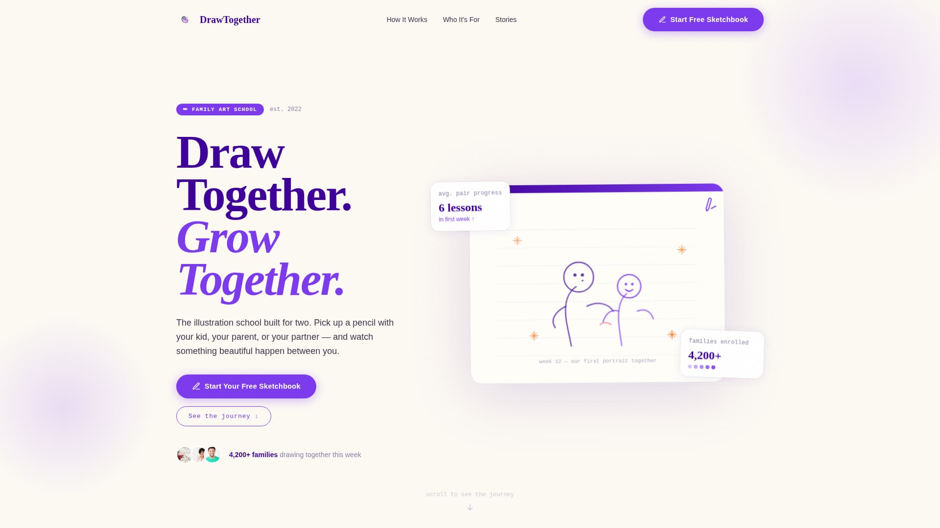 Drawtogether - Heartwarming Illustration Landing Page Template
