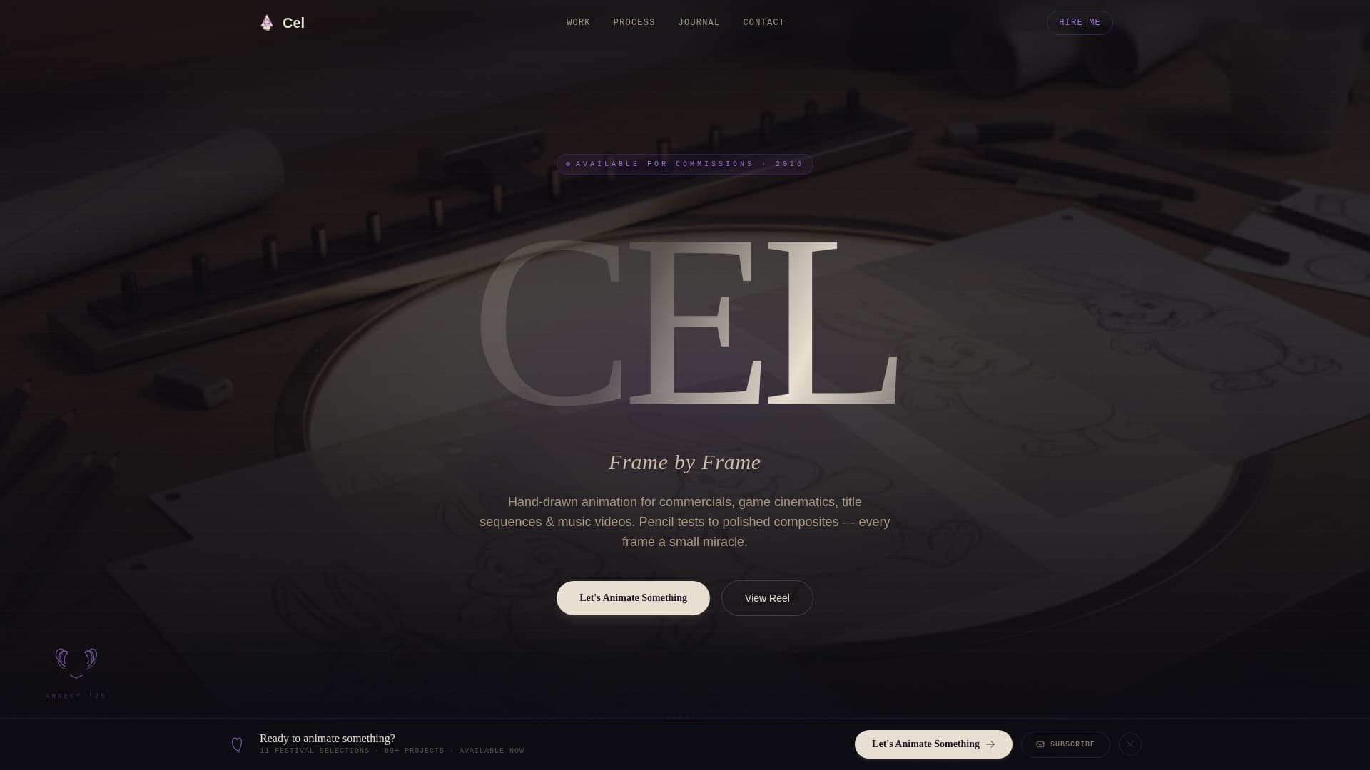 Cel - Awardwinning Animator Landing Page Template